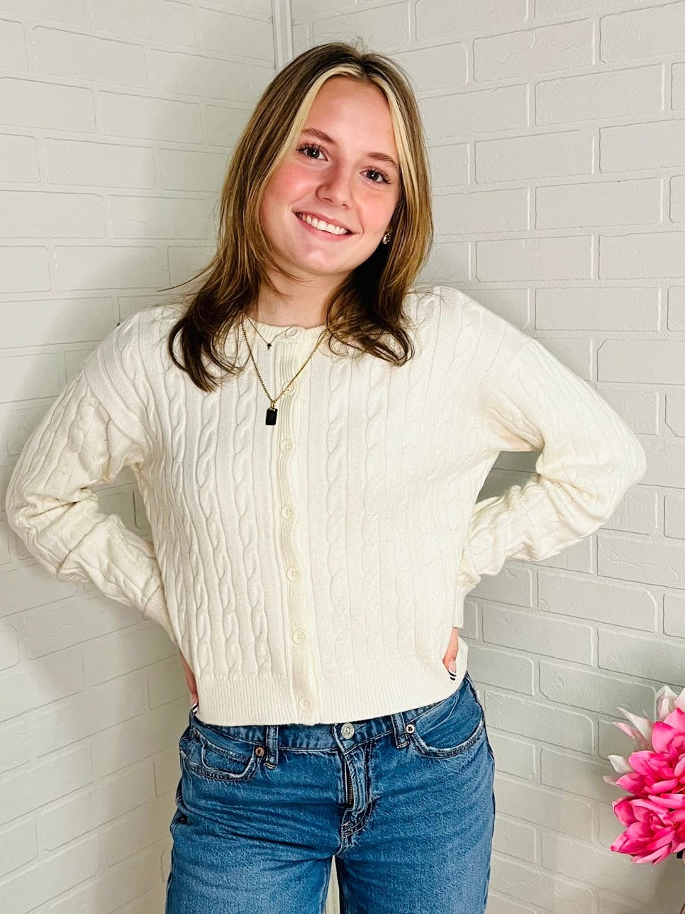 Throw on Cardigan Snow Cable Knit