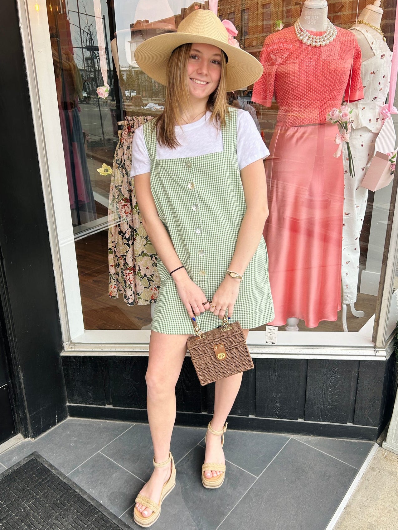 Everly Mini Dress Field Green Gingham