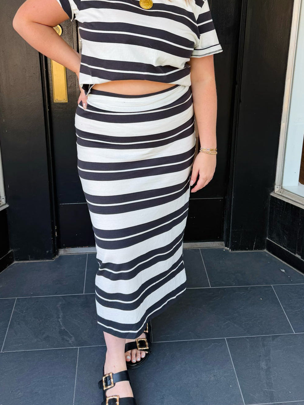 Gail Stripped Midi Skirt