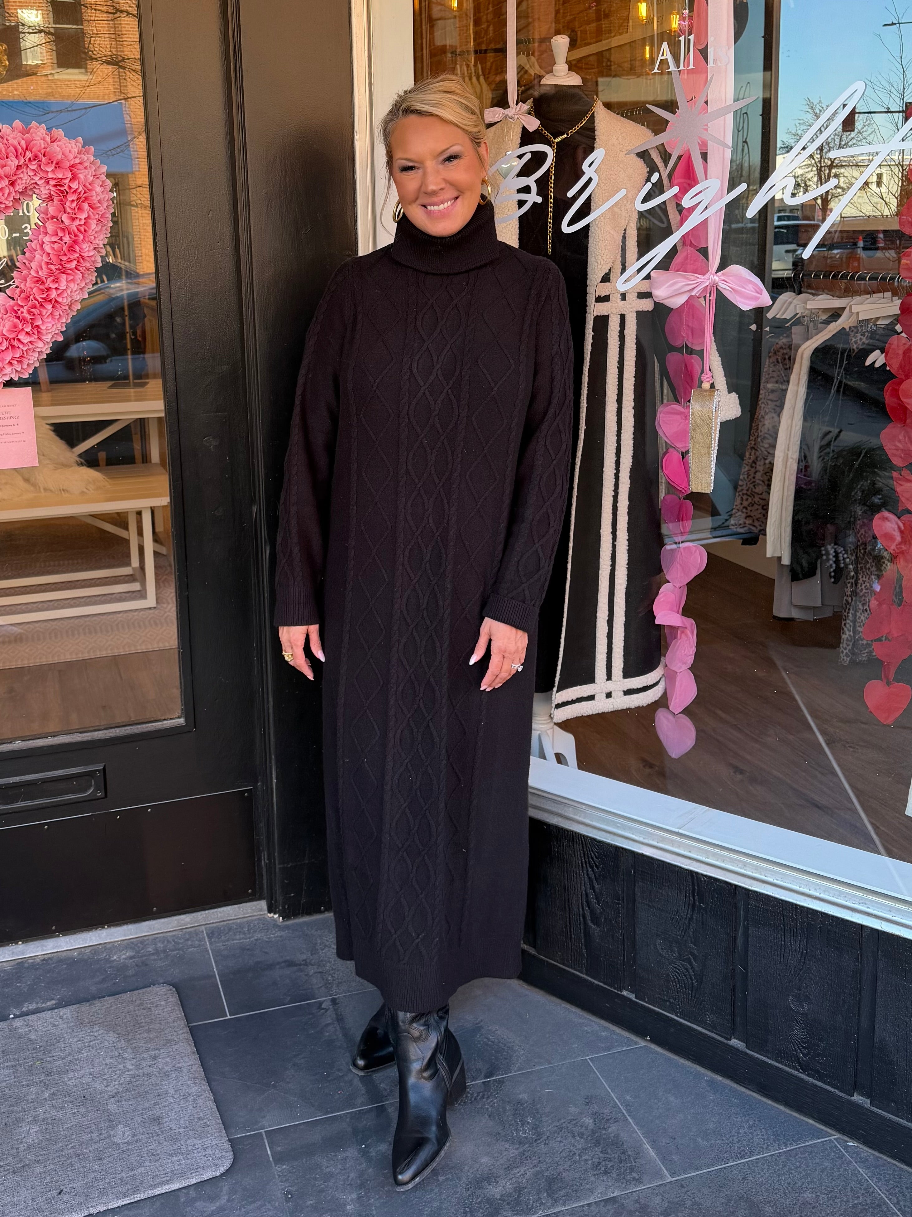 Montreal Midi Dress Black Cable Knit