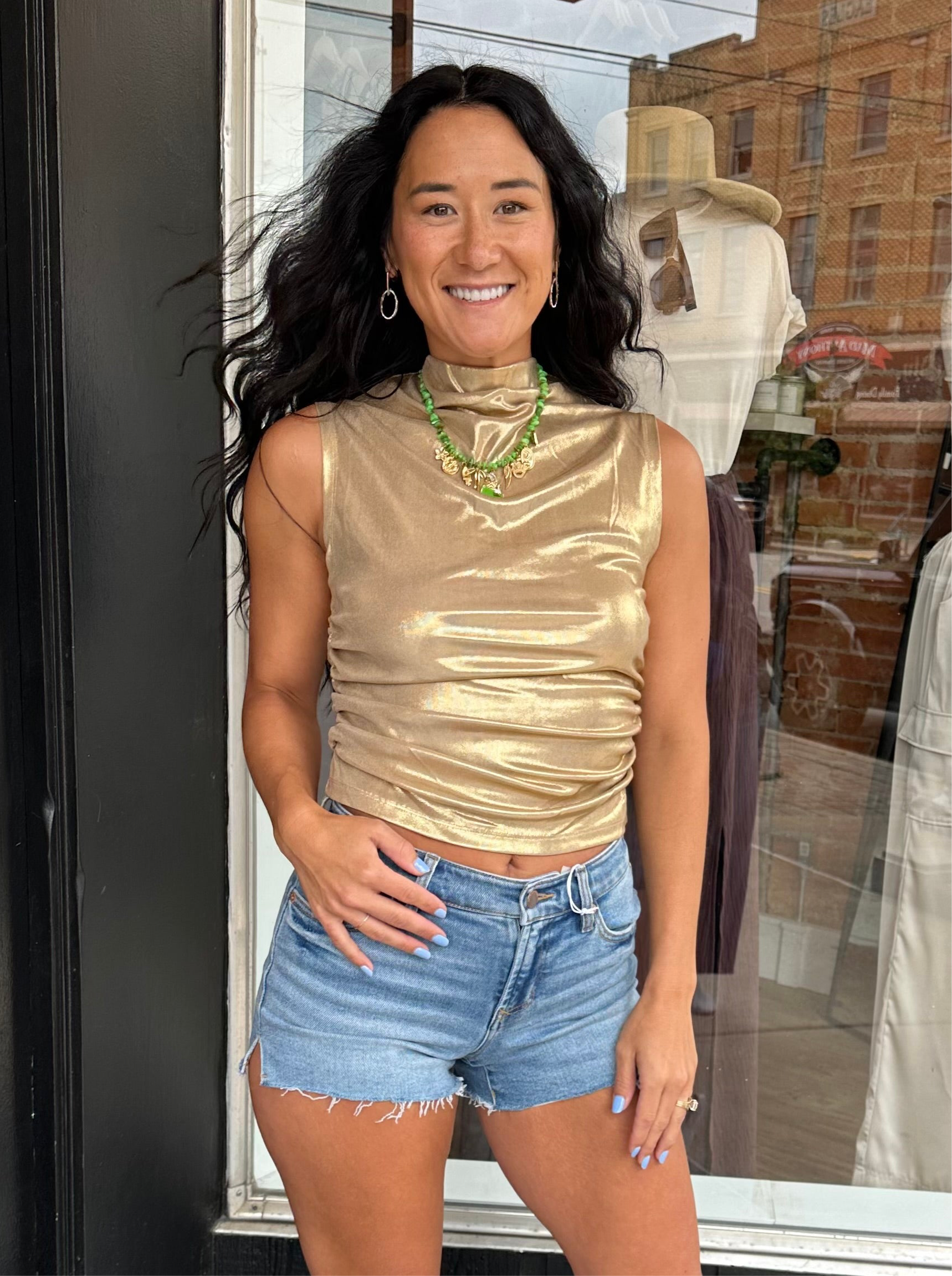 Parker Ruched Metallic Top