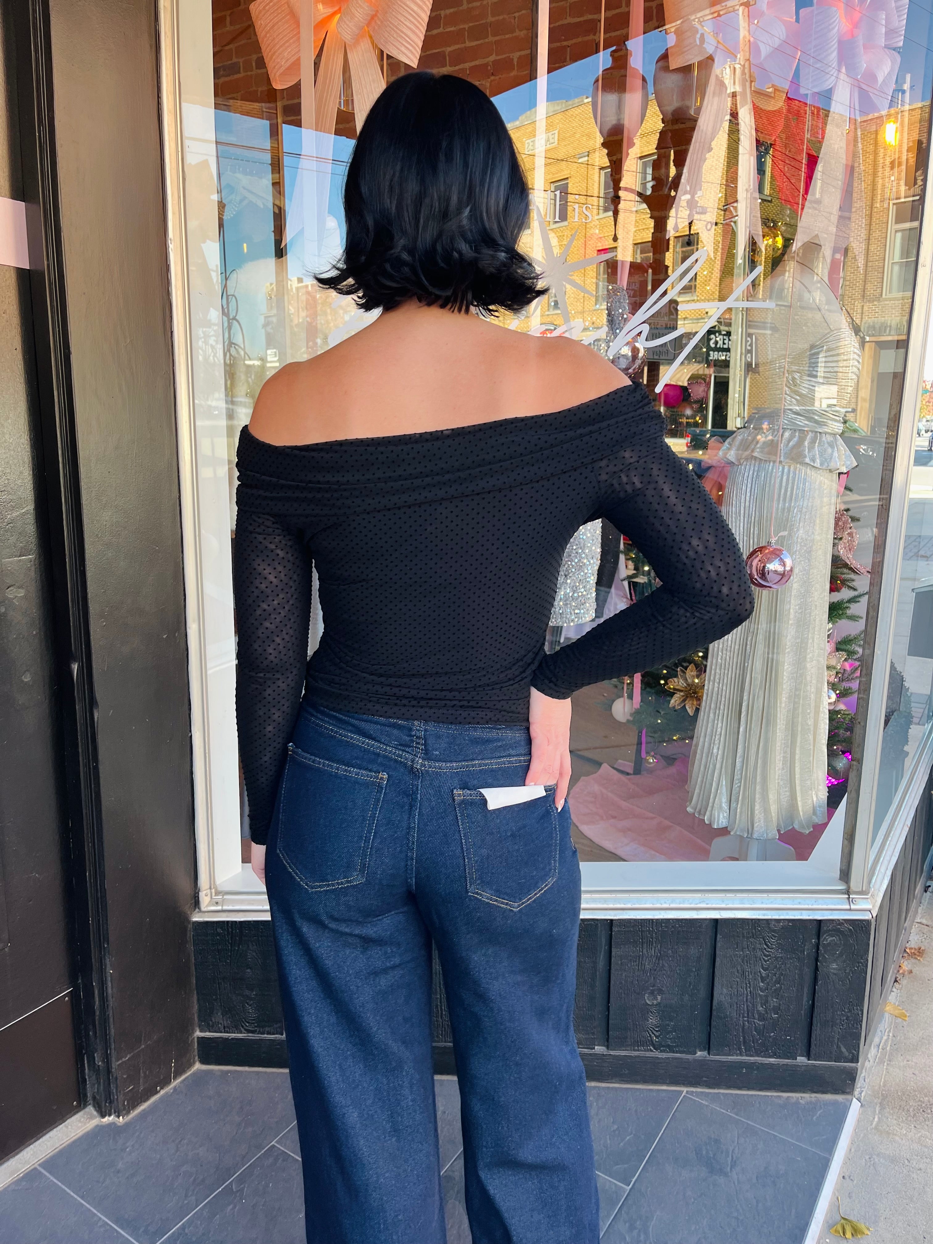 Whimsy Off Shoulder Mesh Top Black