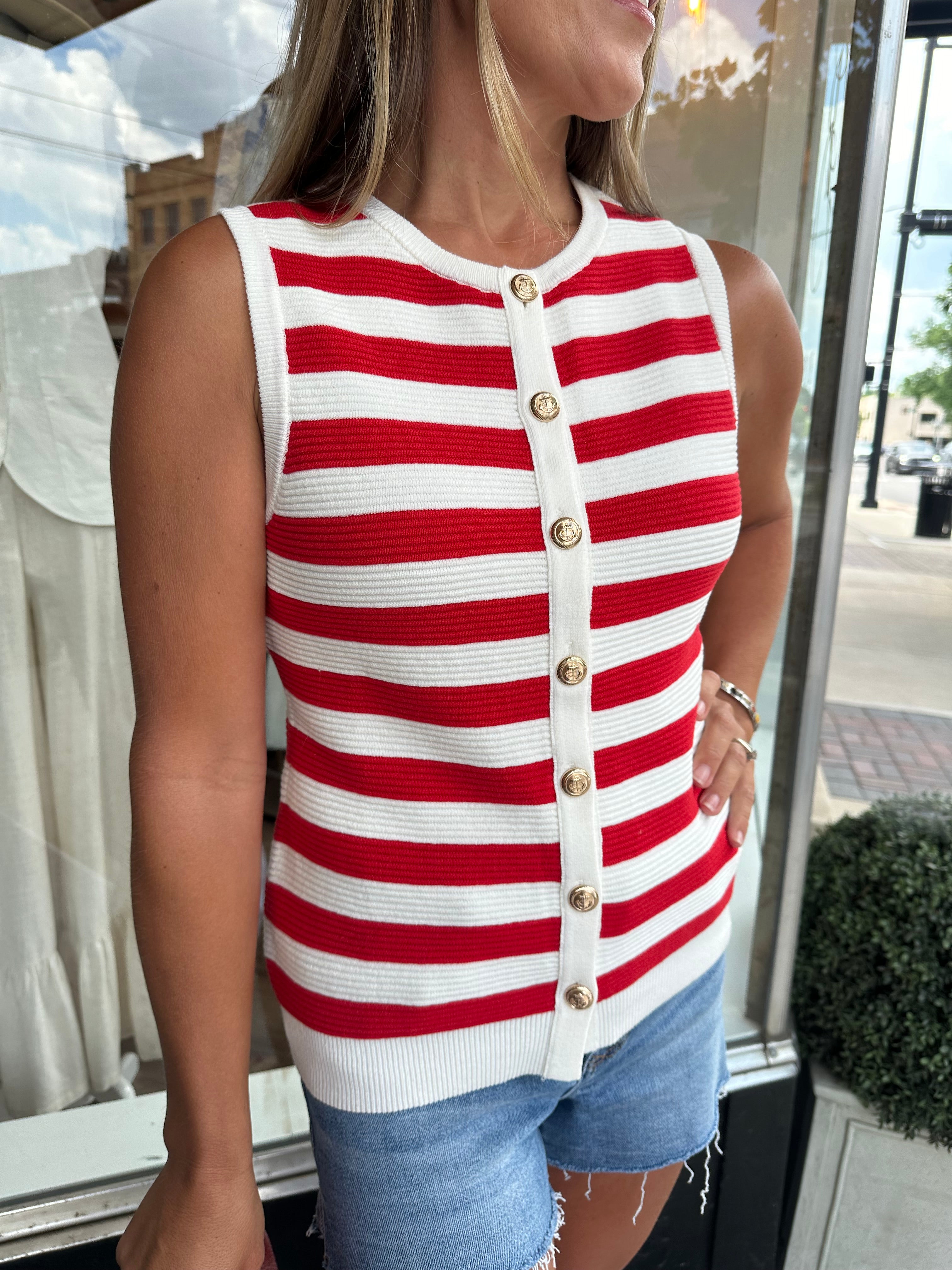 Devin Tank Red Stripe Delight Knit