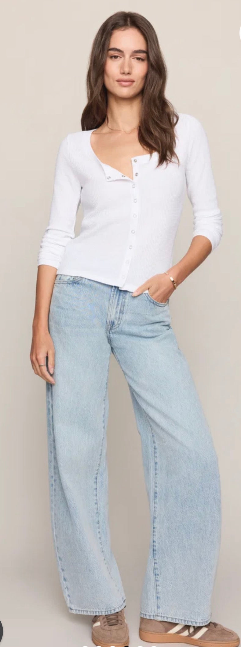 Albany Waffle Button Up Top
