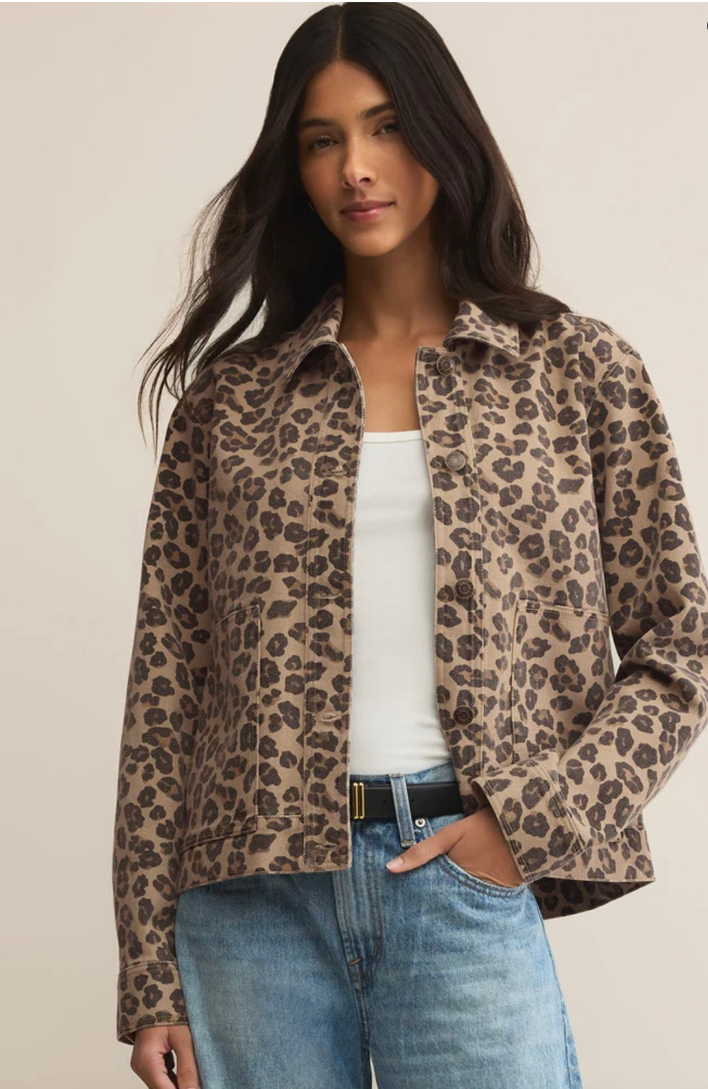 Bel Air Leopard Denim Jacket Desert Tan