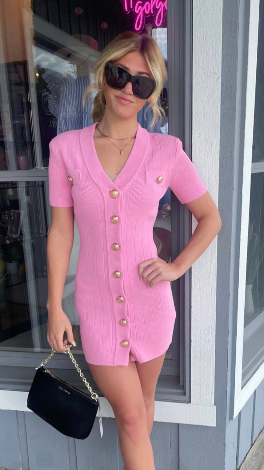 Pink Button Down Knit Dress