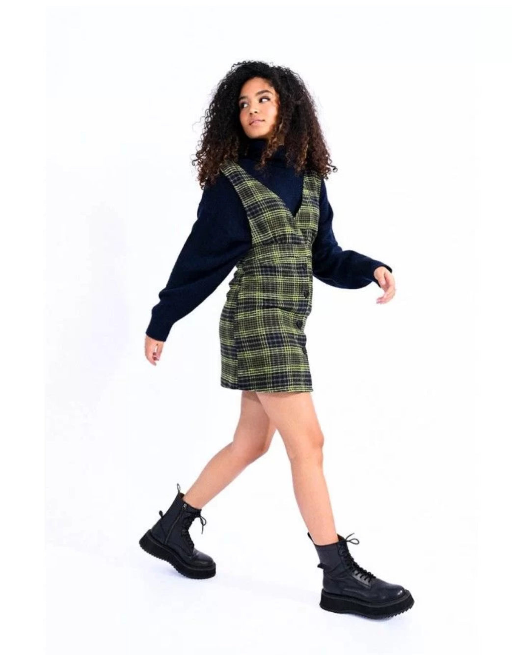 V-Neck Plaid Mini Dress - Final Sale