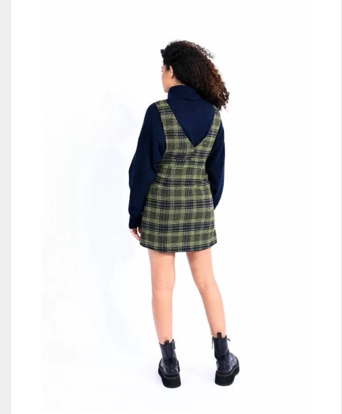 V-Neck Plaid Mini Dress