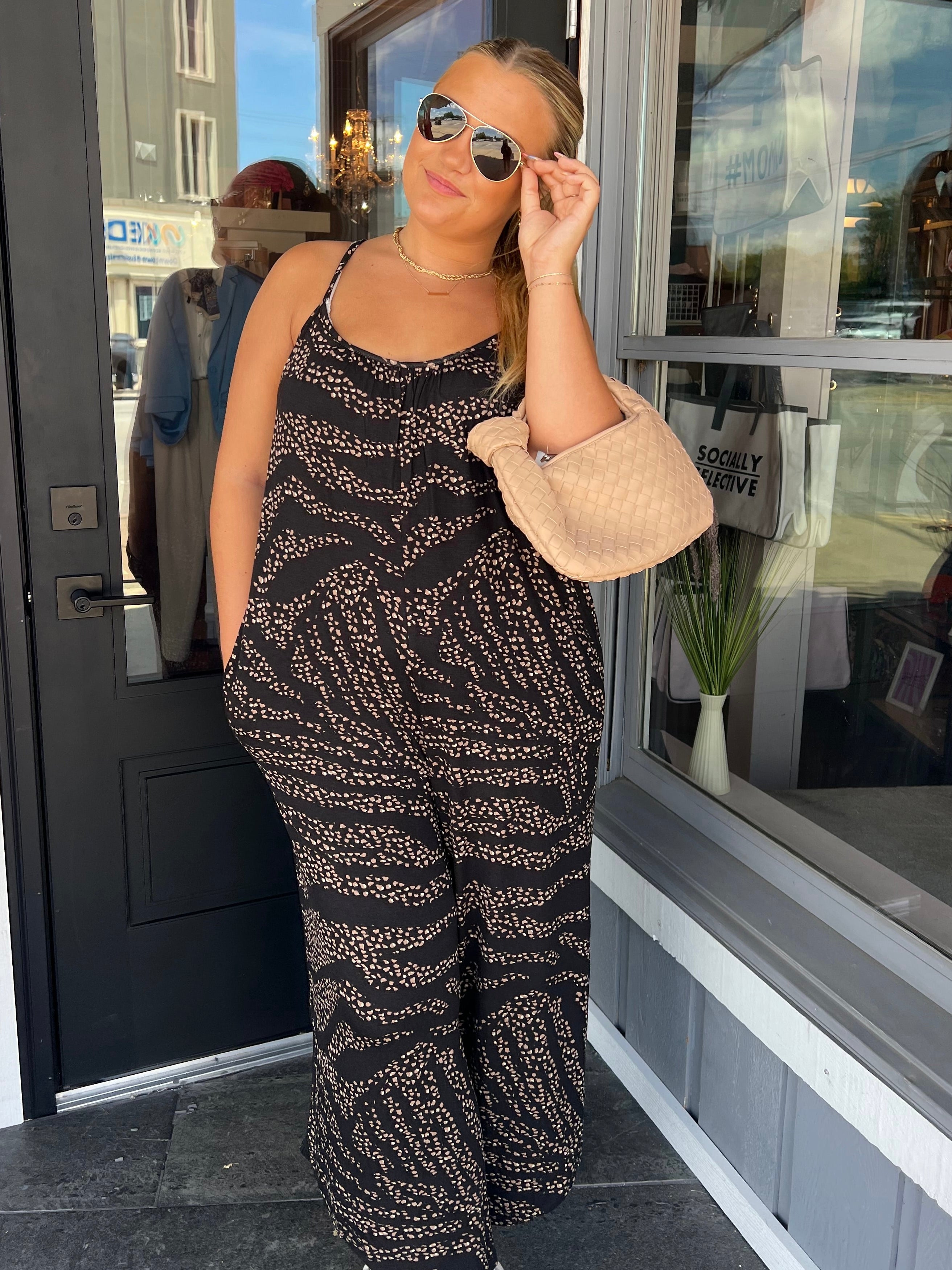 Black Dotted Flare Jumpsuit