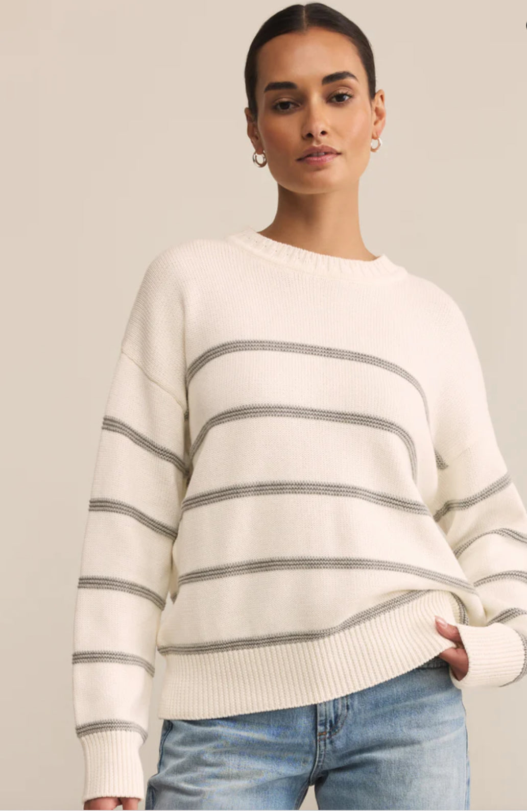 Boyfriend Striped Sweater White