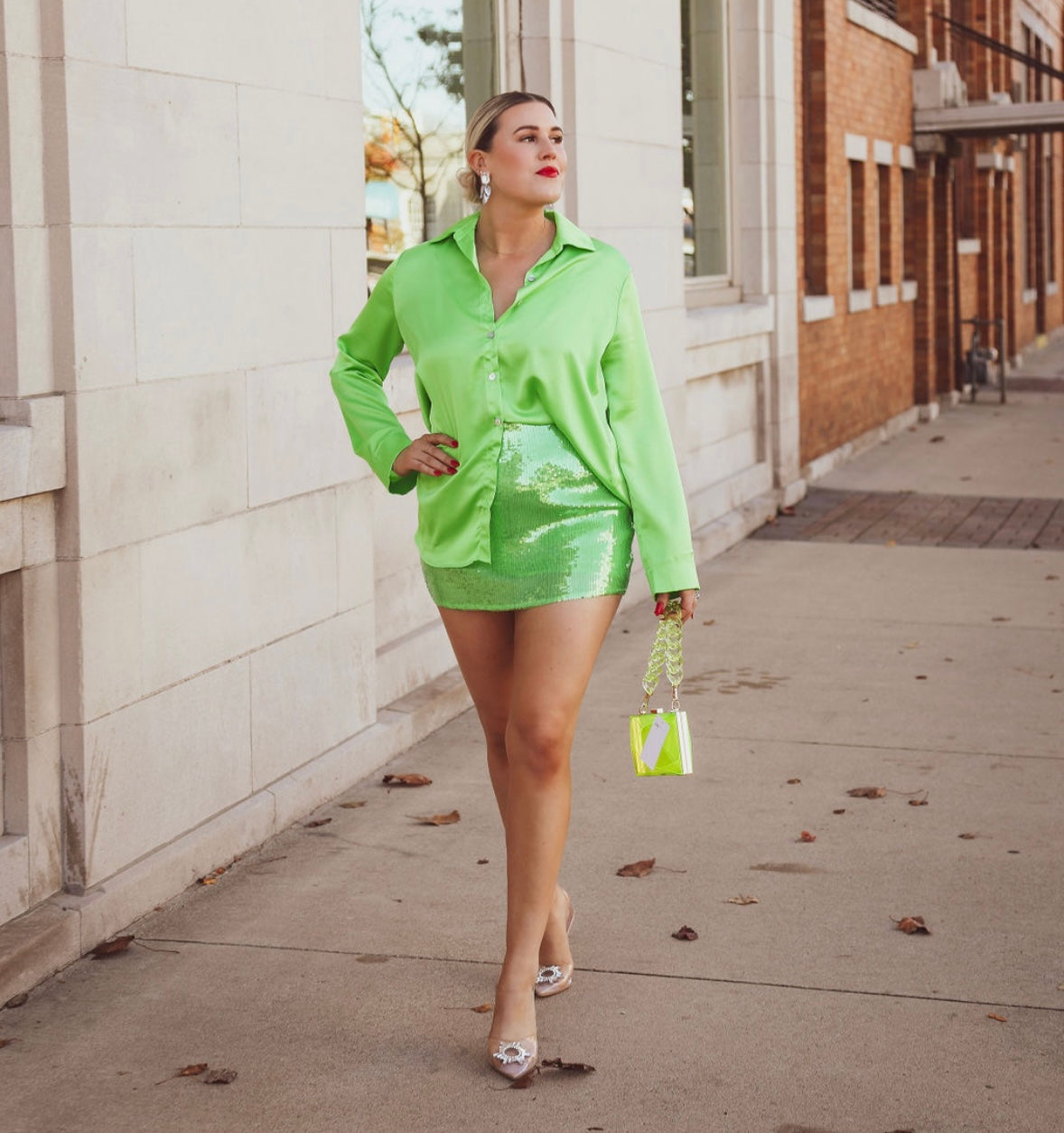 Button Down In Bright Green Luxe Satin