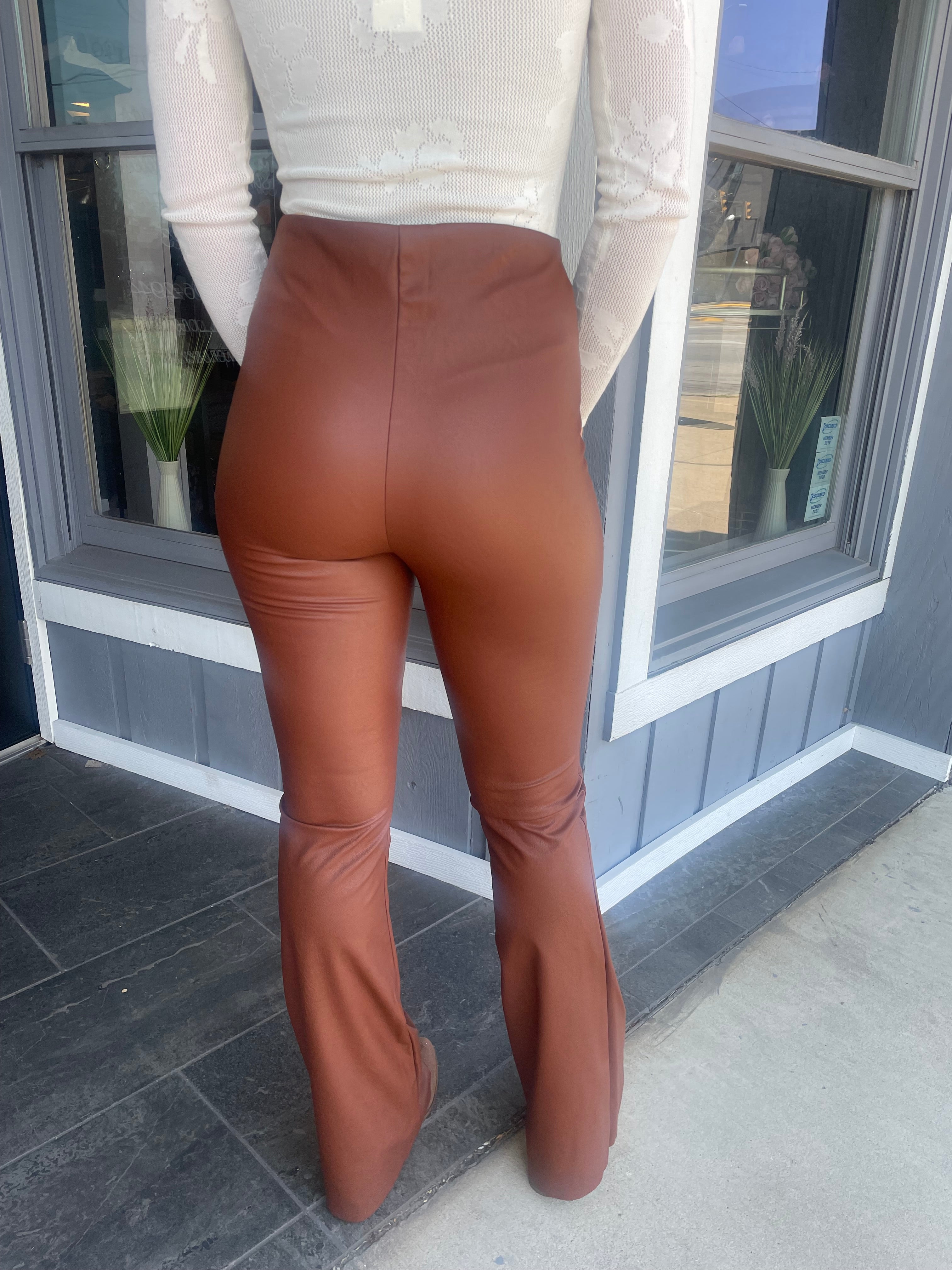 Brown Leather Flare Pants