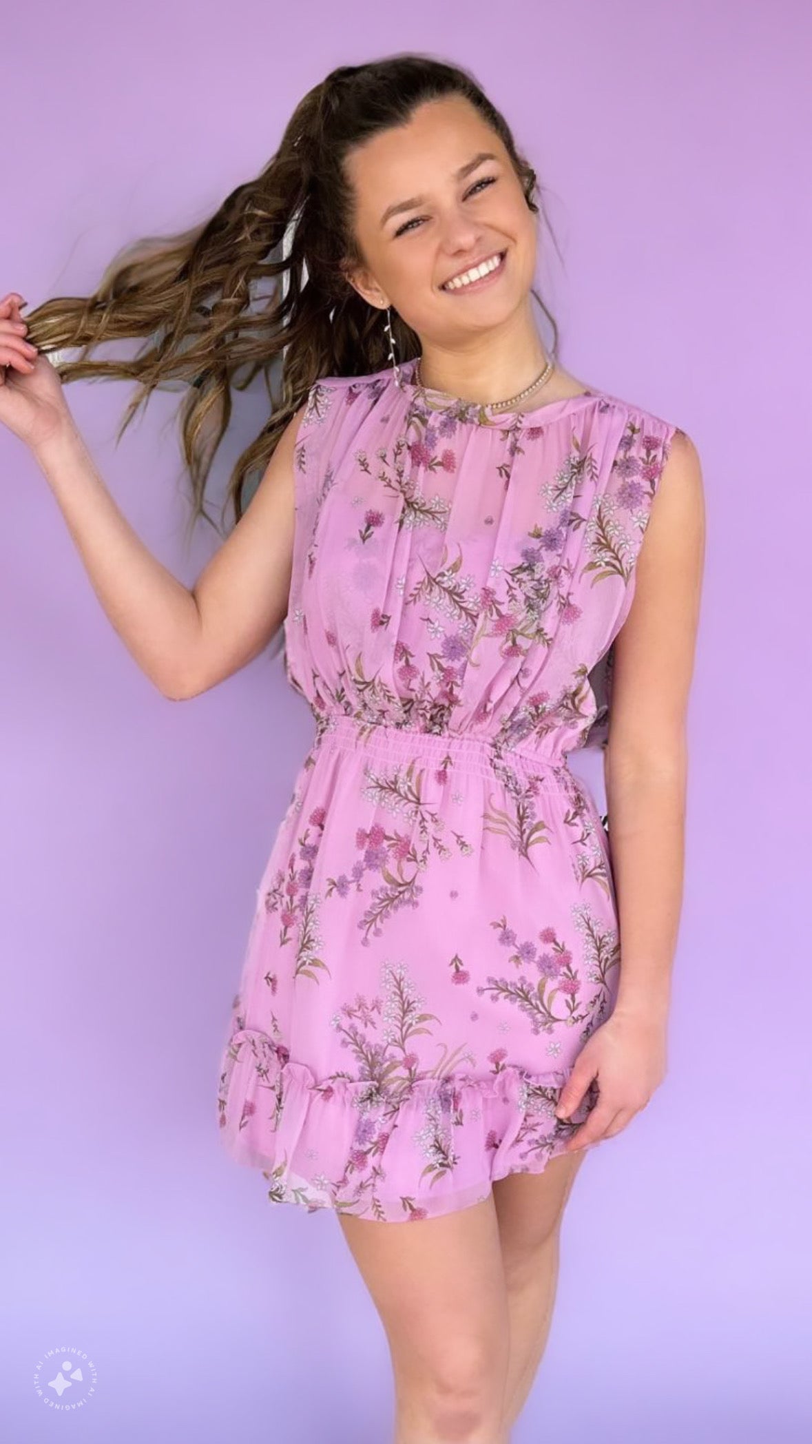 Purple Floral Sleeveless Mini Dress