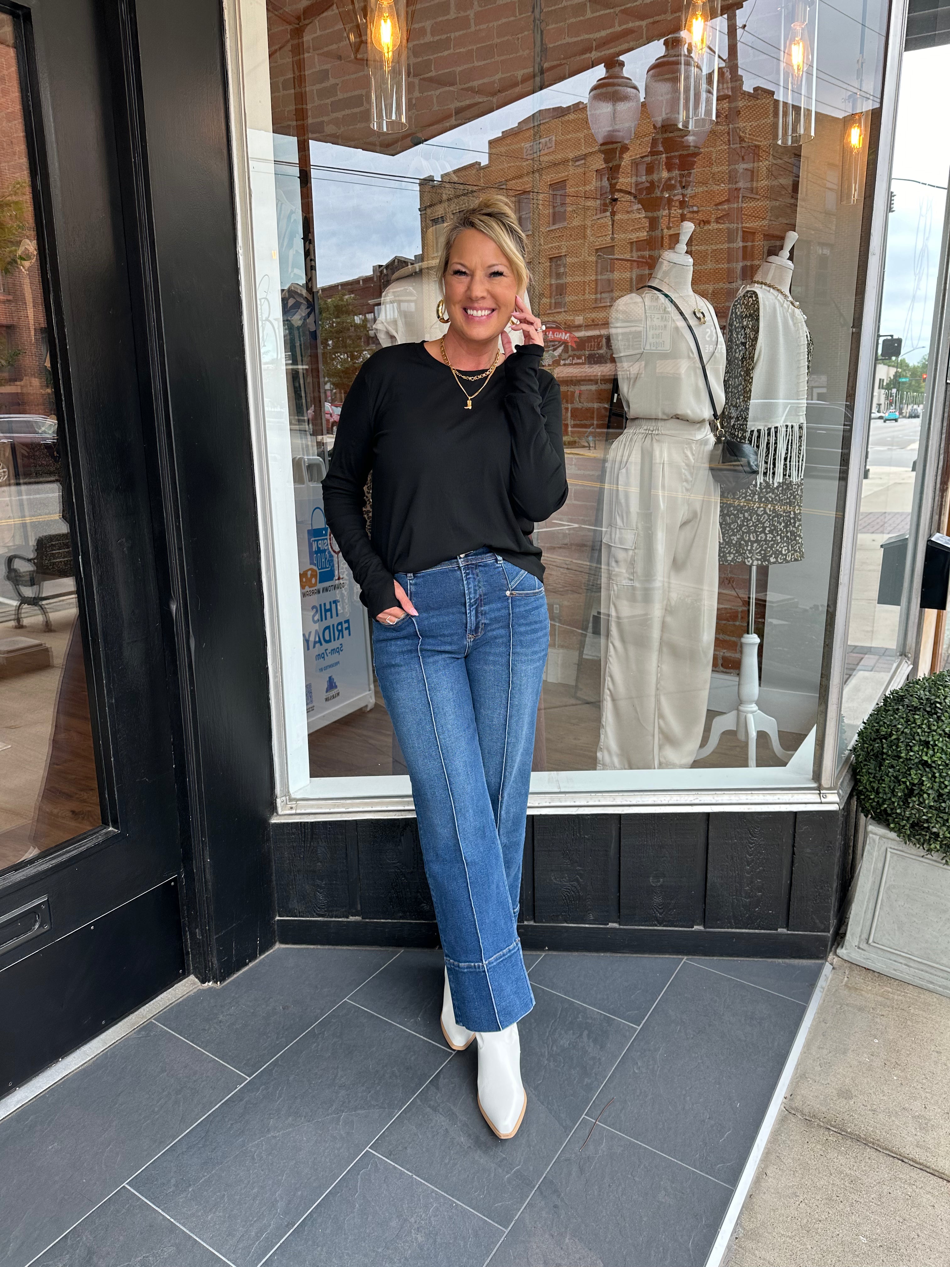 Verona Ribbed Long Sleeve Top: 2 Colors