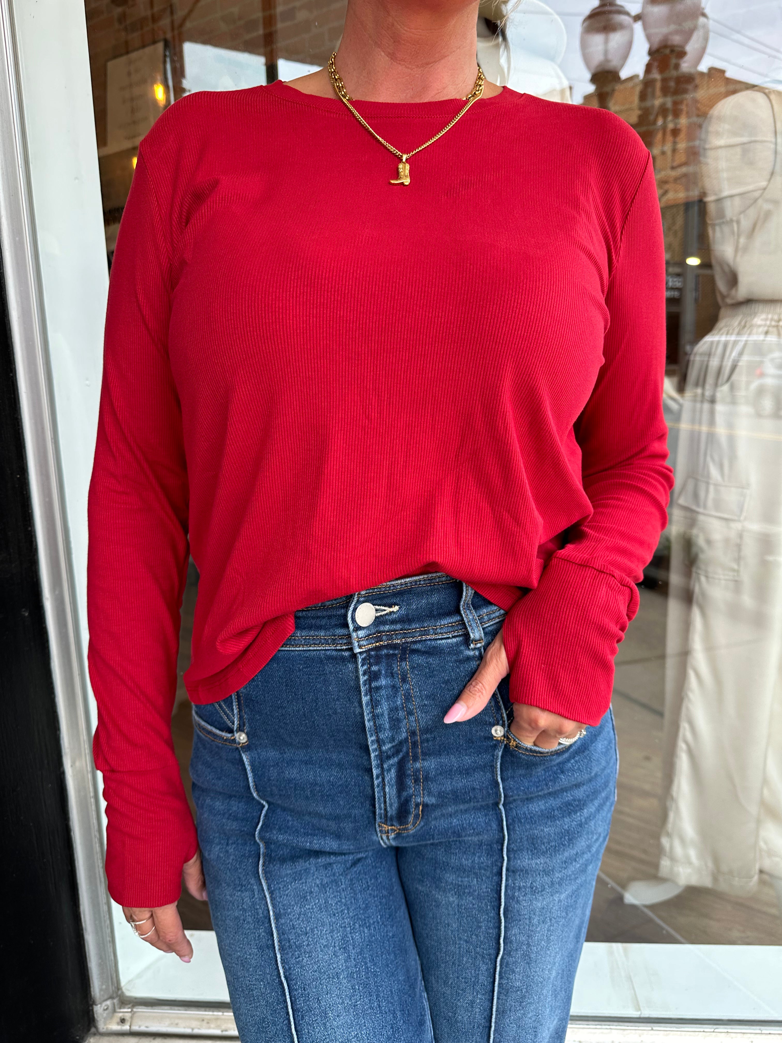 Verona Ribbed Long Sleeve Top: 2 Colors