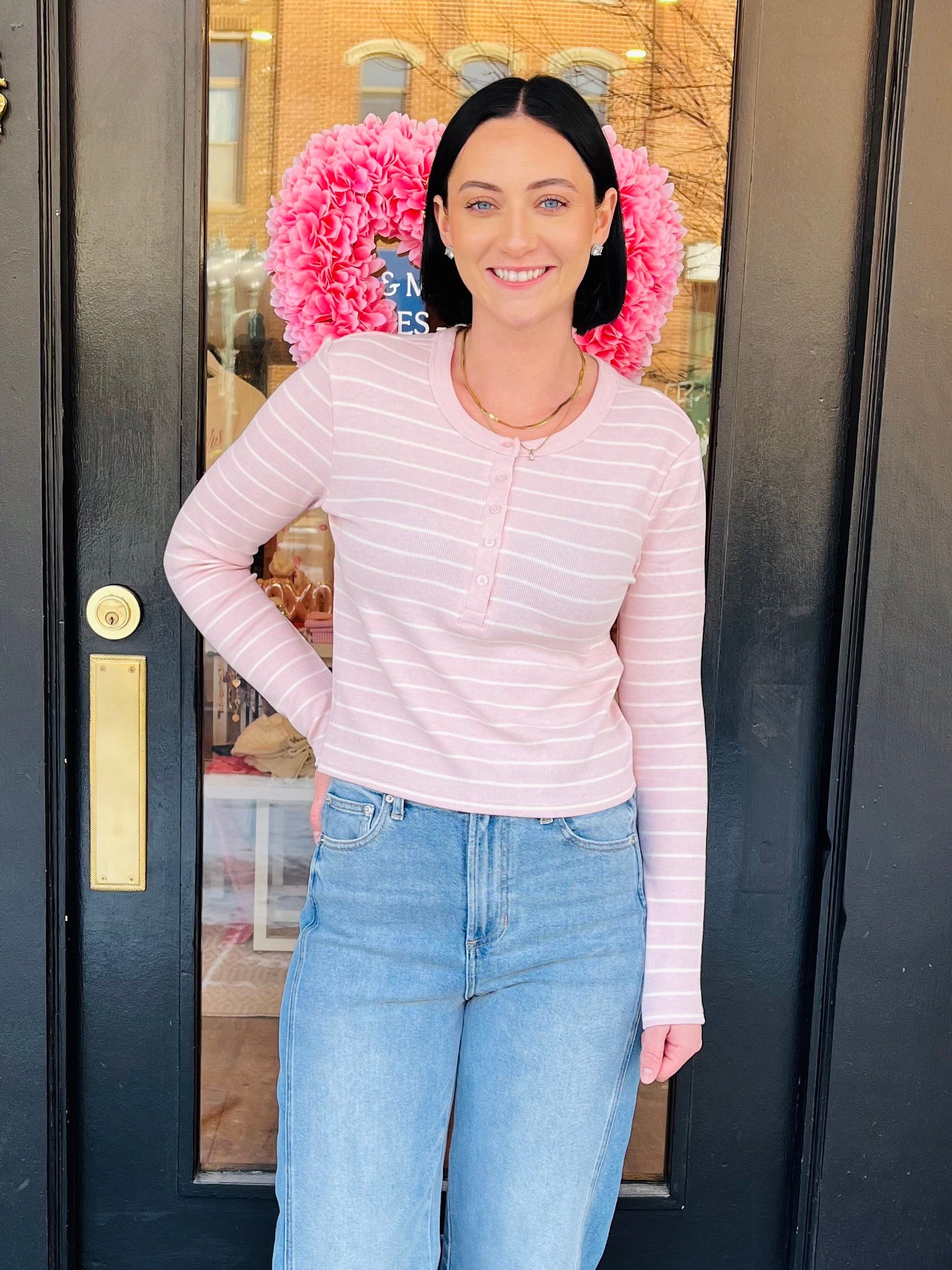 Ferris Henley Striped Top Washed Pink