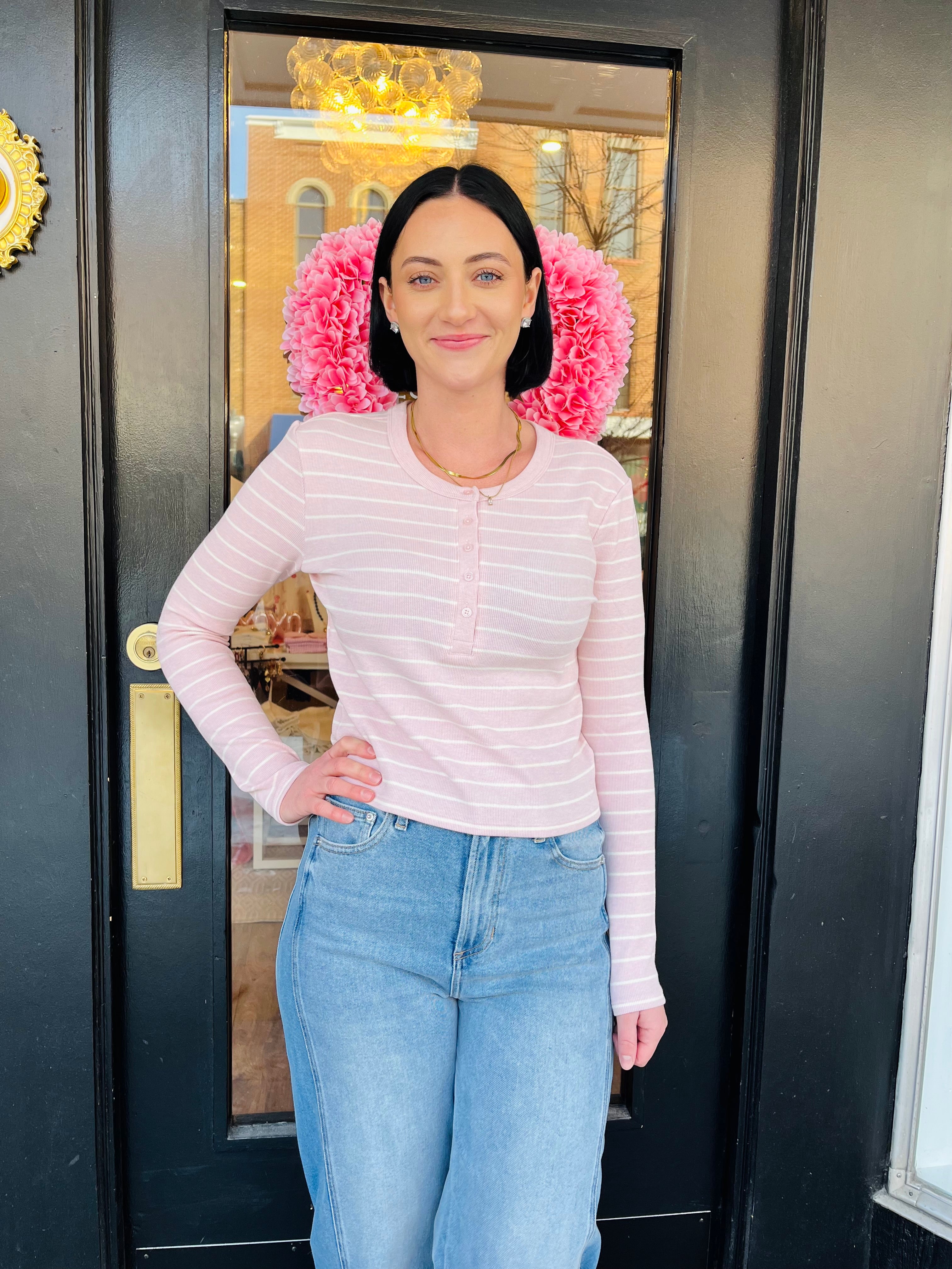 Ferris Henley Striped Top Washed Pink