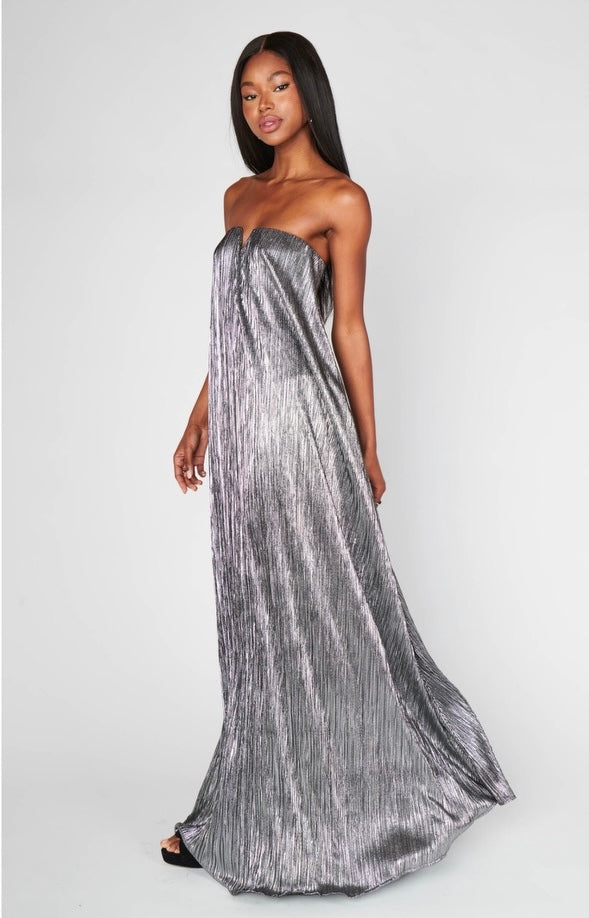 Athena Maxi Dress Pleated Silver