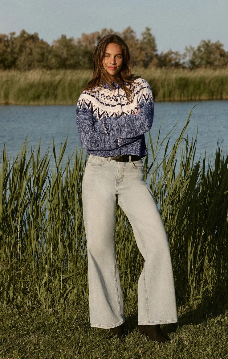 North Sea Fairisle Cardigan Blue Velvet Heather