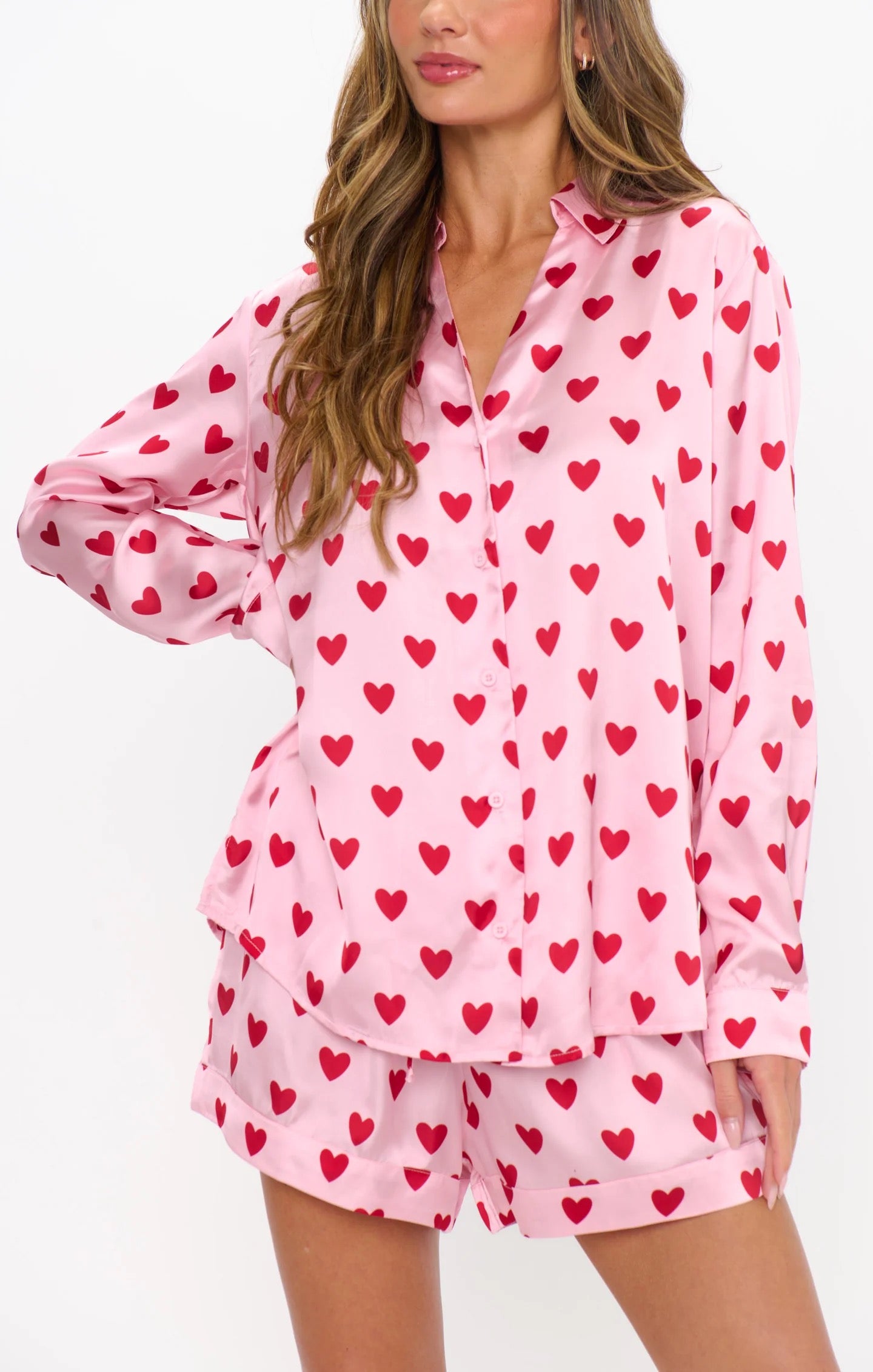 Early Riser PJ Set Pink Queen Of Hearts Silky
