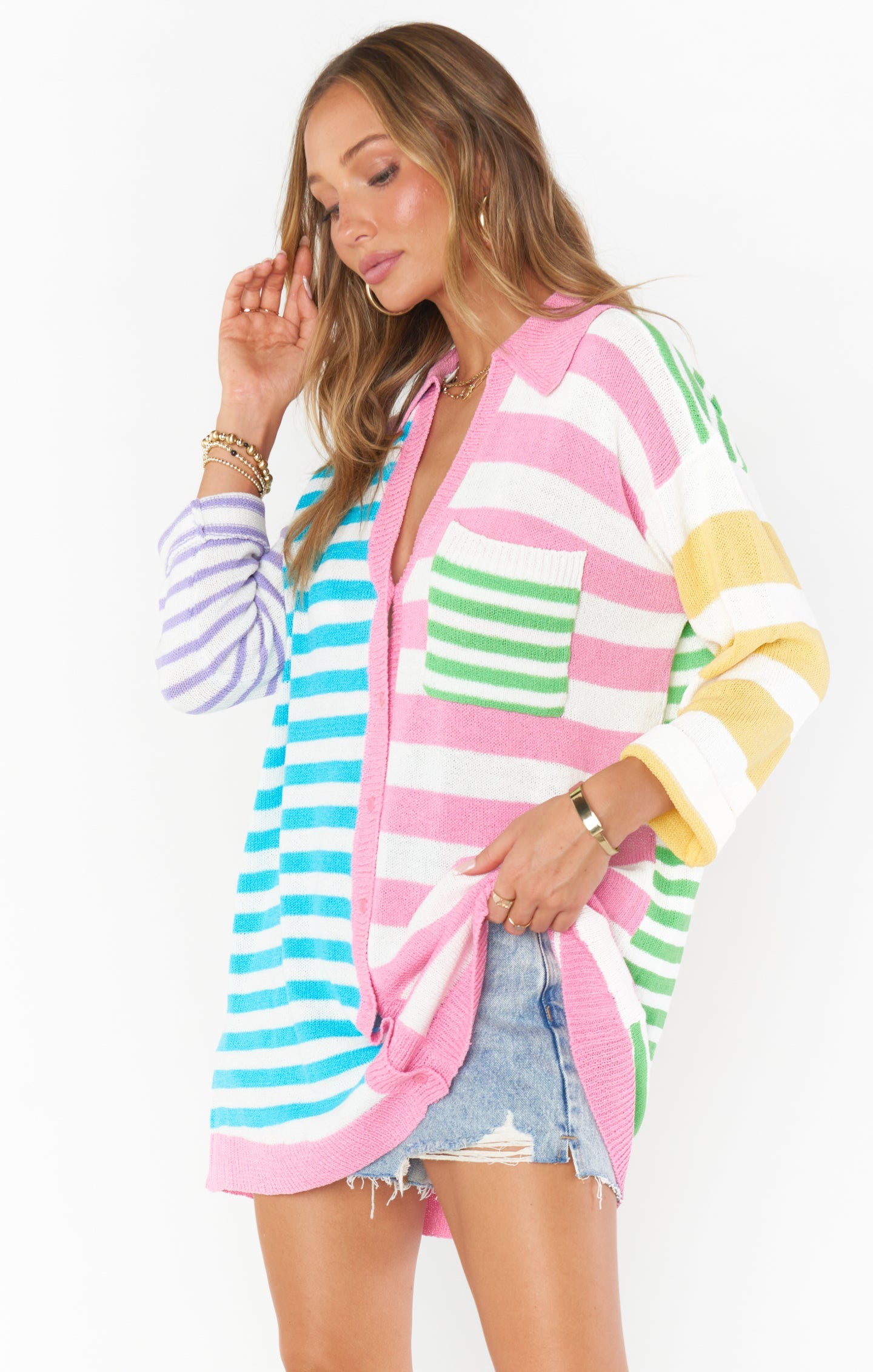 Pastel Striped Sweater Cardigan - Final Sale