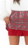 Red Plaid Sequins Skort