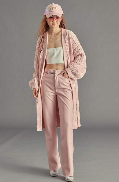 Open Pink Chunky Knit Cardigan