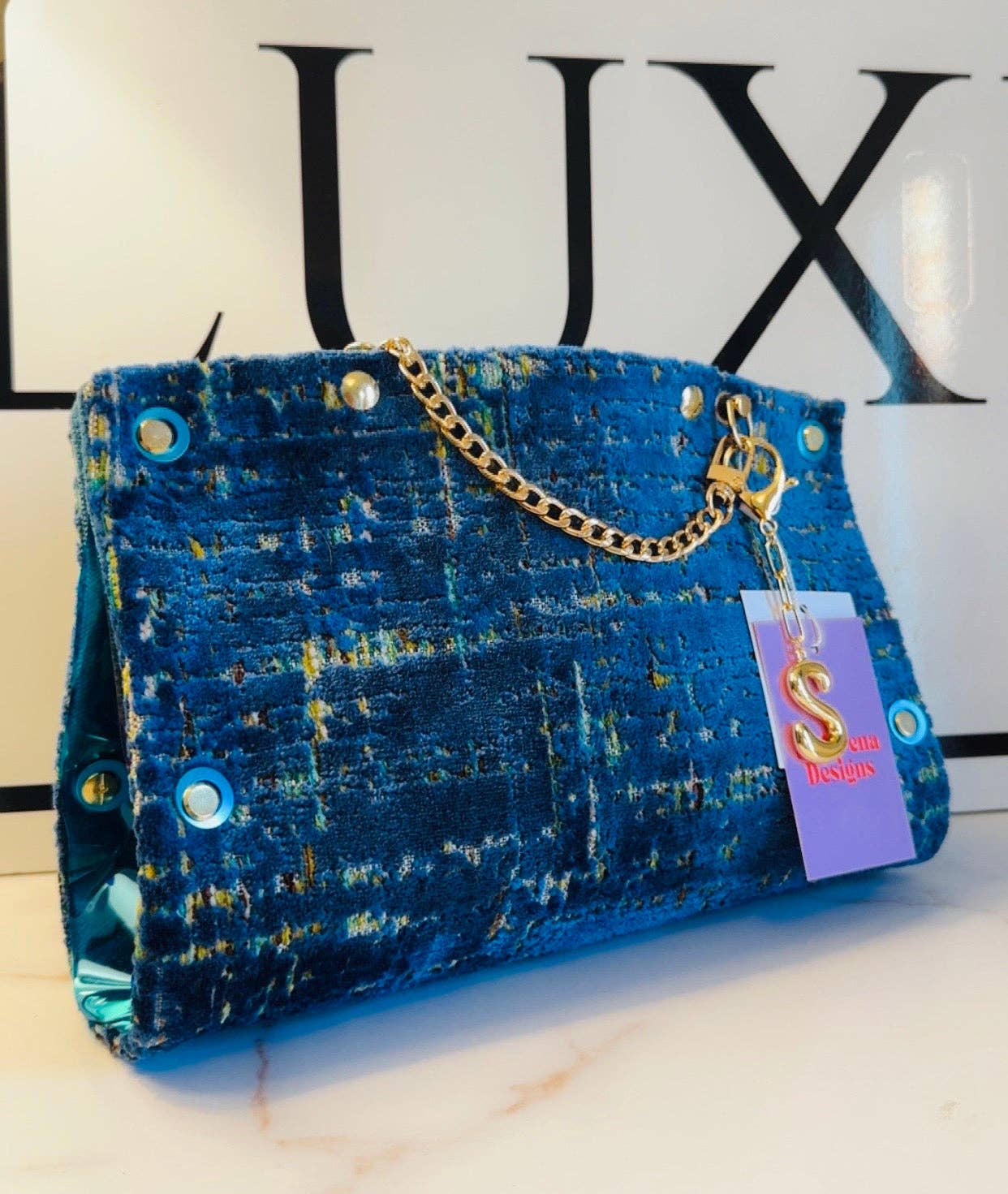 Blue and Yellow Chenille Clutch
