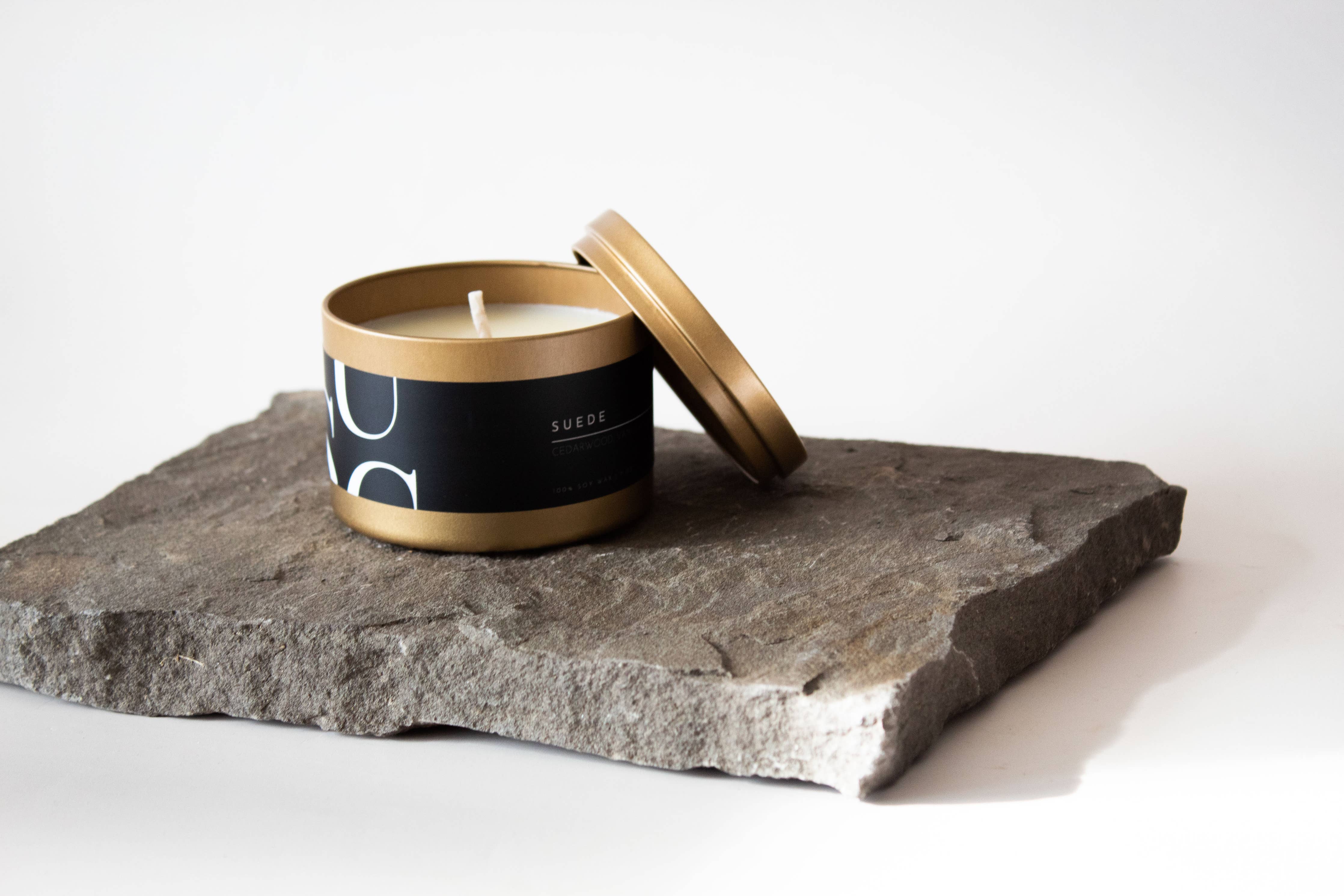 Matte Gold Travel Tin Soy Candle: Hibiscus Rain
