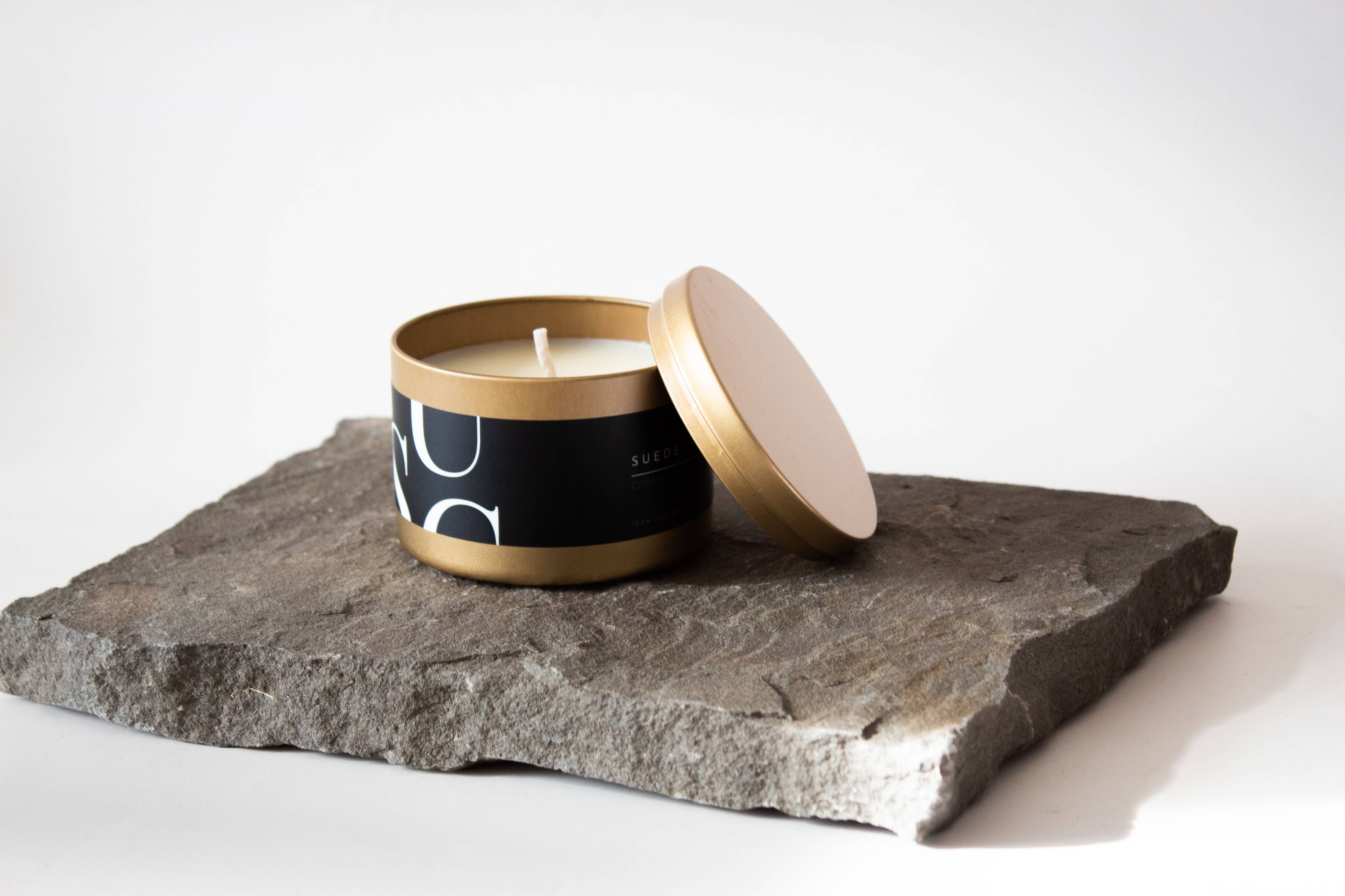 Matte Gold Travel Tin Soy Candle: Hibiscus Rain