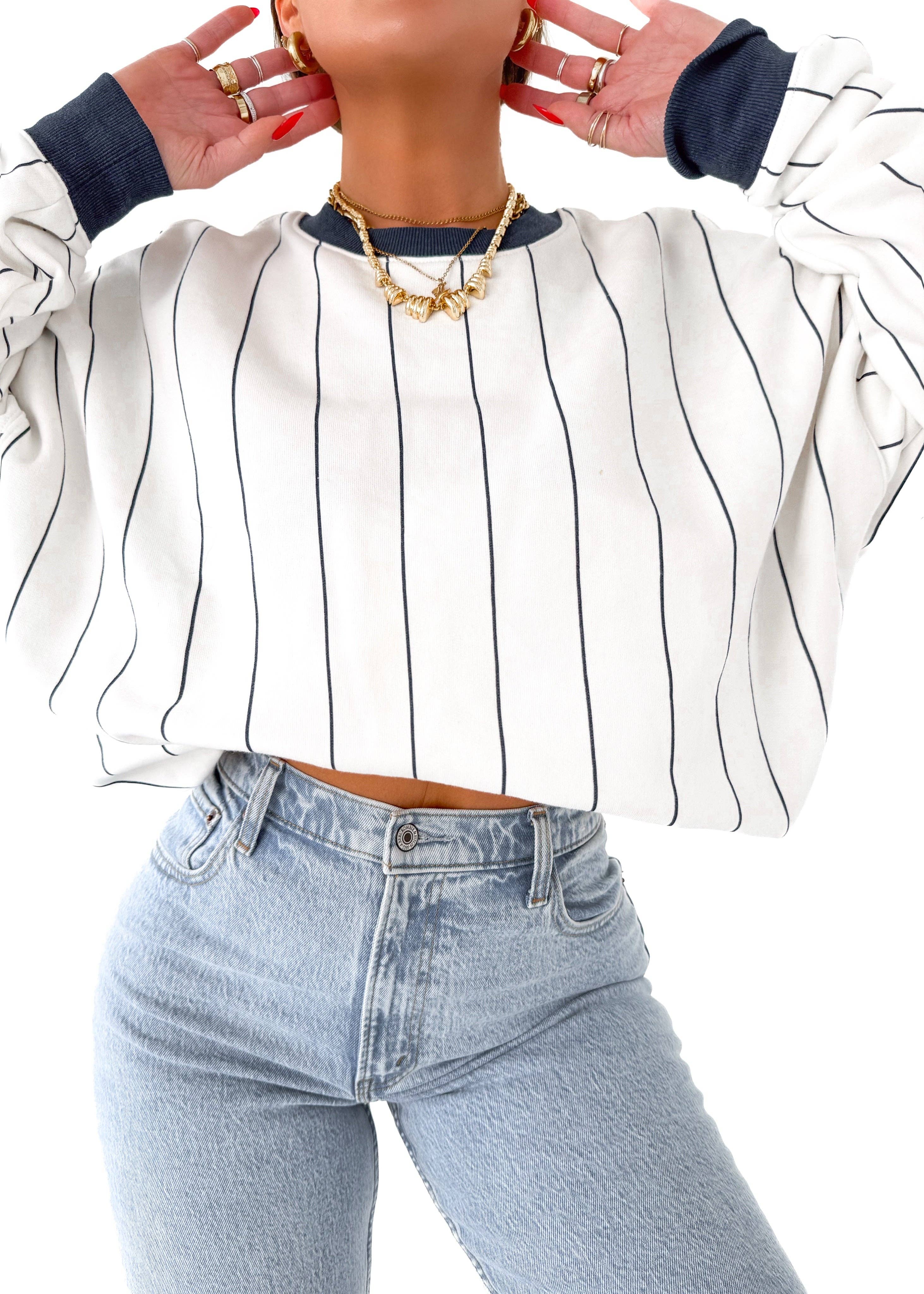Oversized Crewneck Stripe Sweatshirt