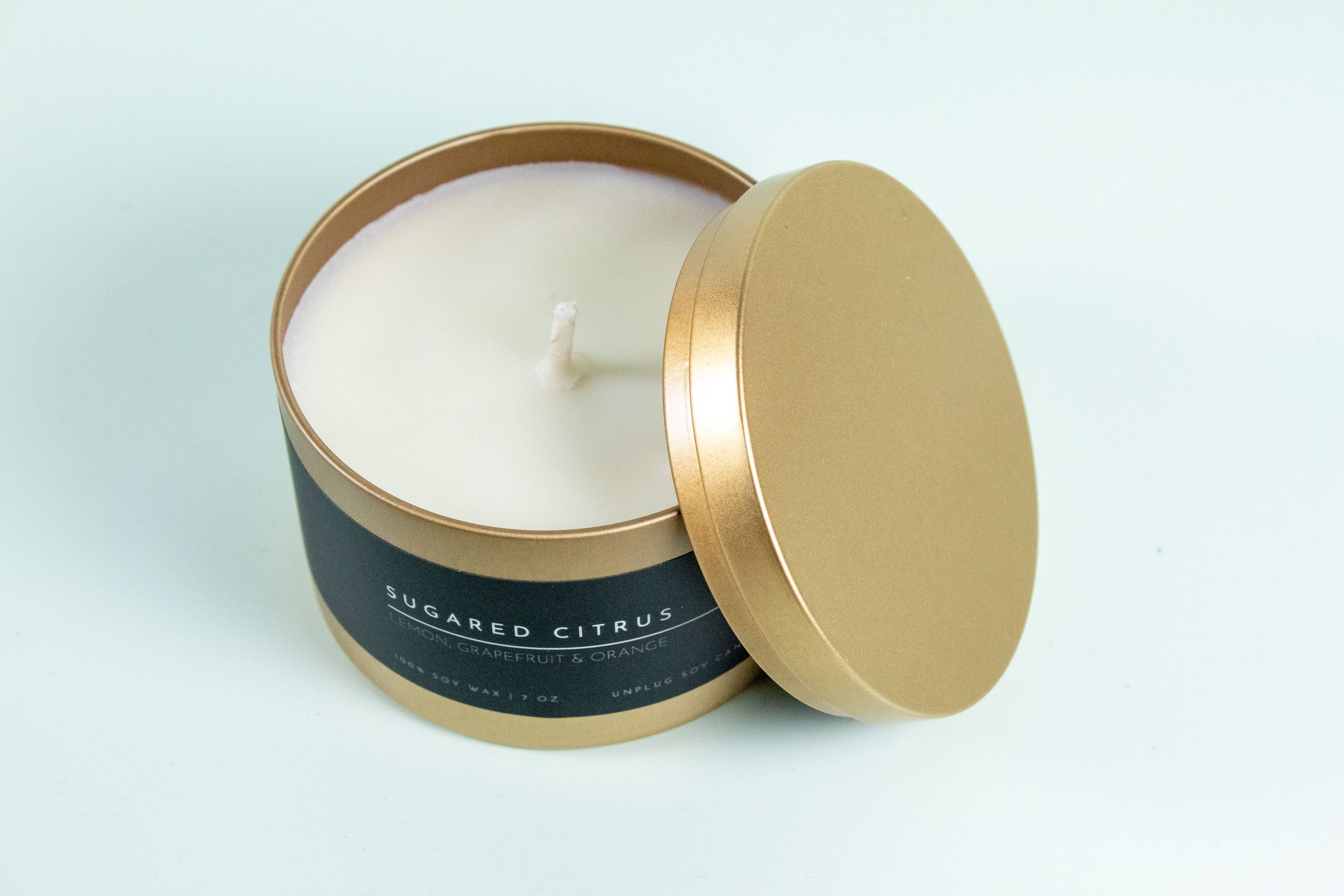 Matte Gold Travel Tin Soy Candle: Exotic Cardamom