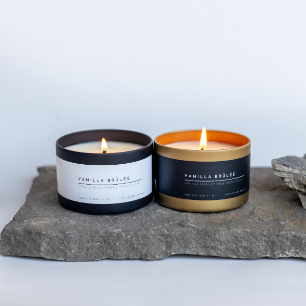 Matte Gold Travel Tin Soy Candle: Hibiscus Rain