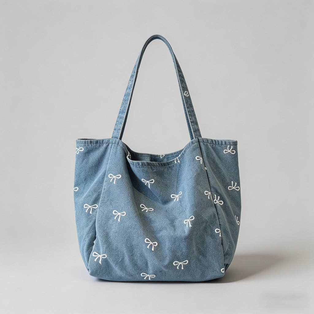 Denim Bow Tote Bag