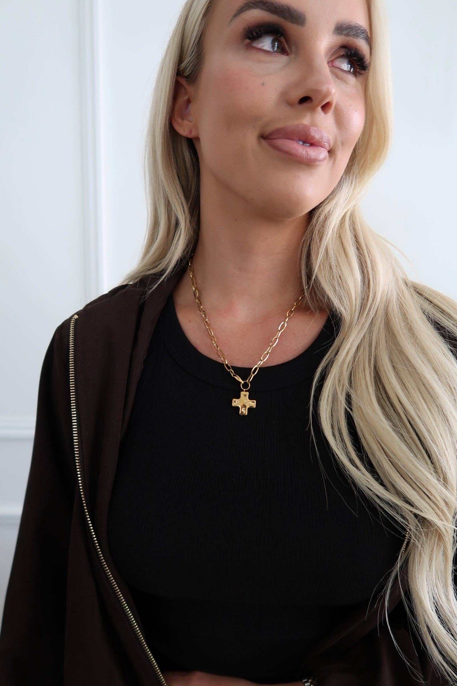 Paperclip Cross Necklace: Gold