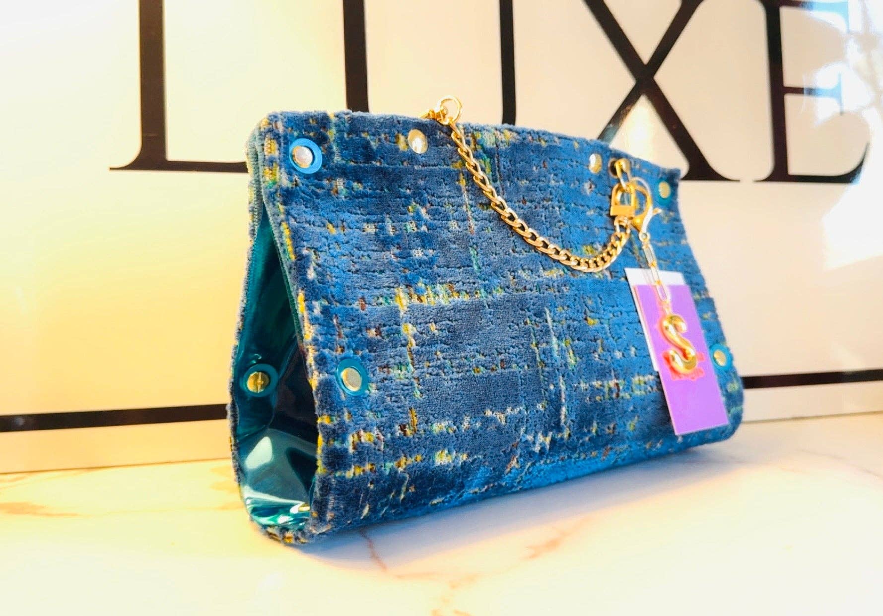 Blue and Yellow Chenille Clutch