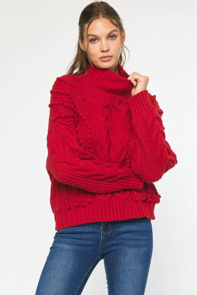 Red Cable Knit Turtleneck - Final Sale