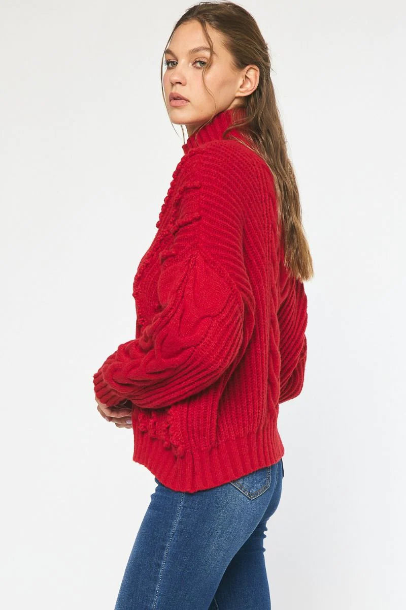 Red Cable Knit Turtleneck - Final Sale