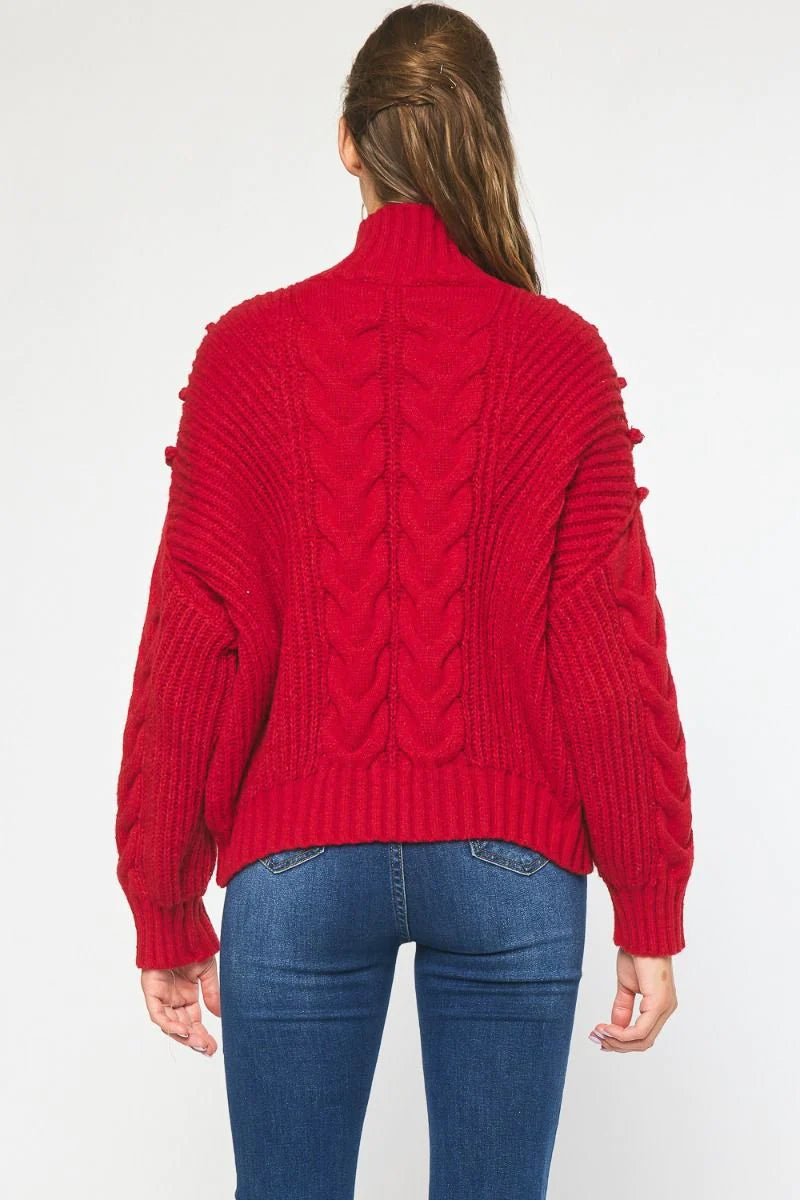Red Cable Knit Turtleneck - Final Sale