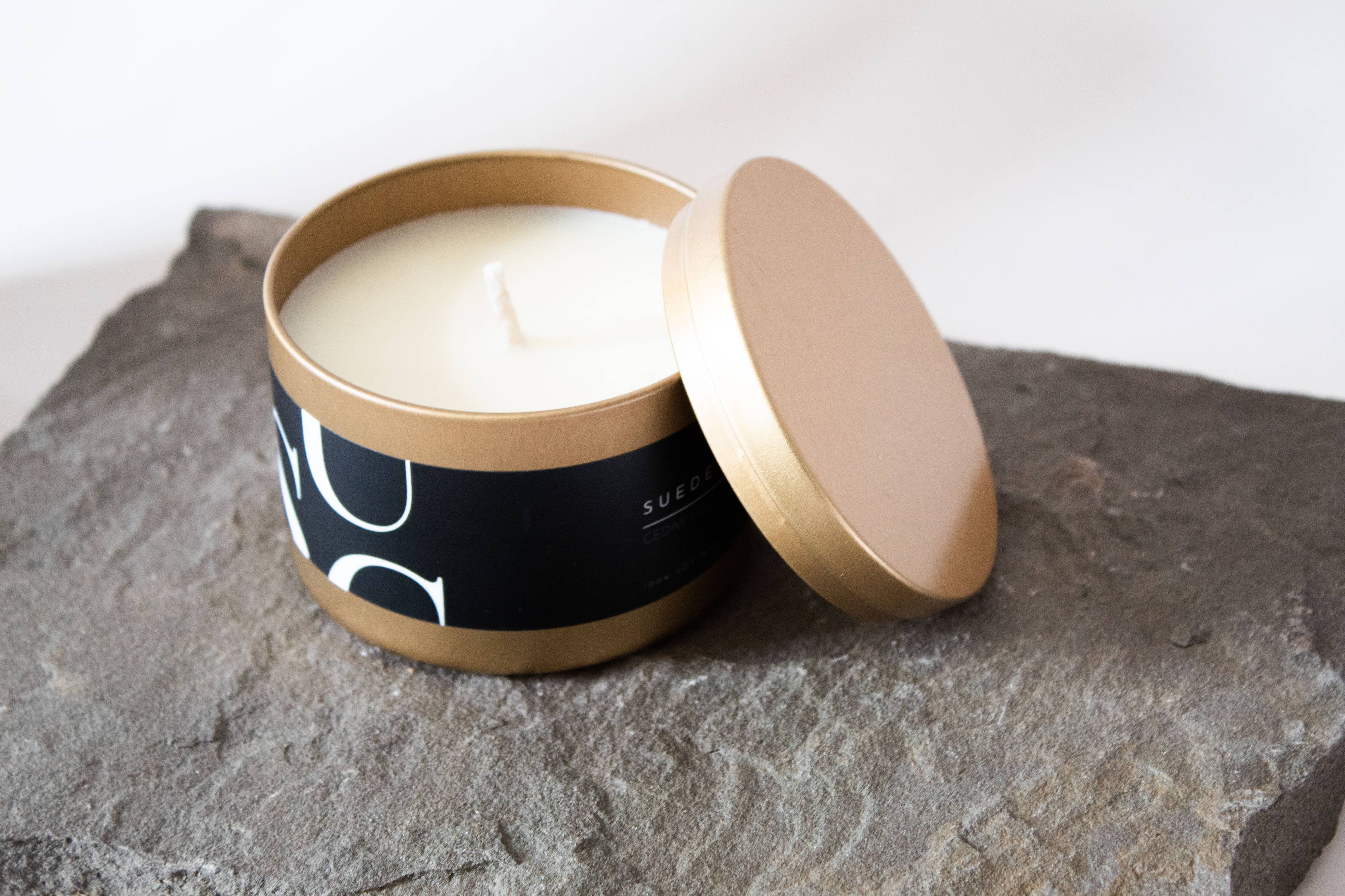 Matte Gold Travel Tin Soy Candle: Hibiscus Rain