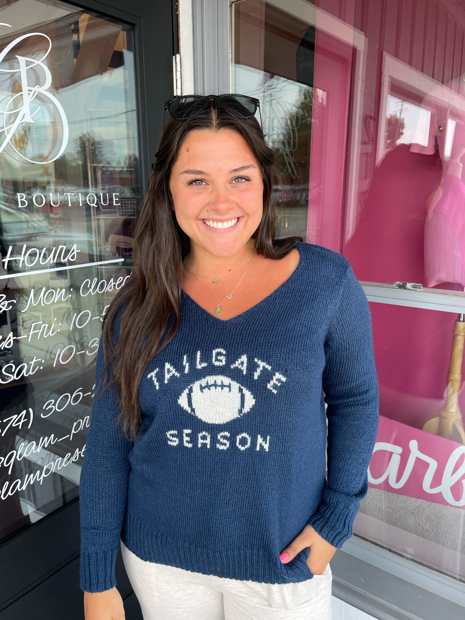 Navy Tailgate Season V-Neck Sweater - Final Sale