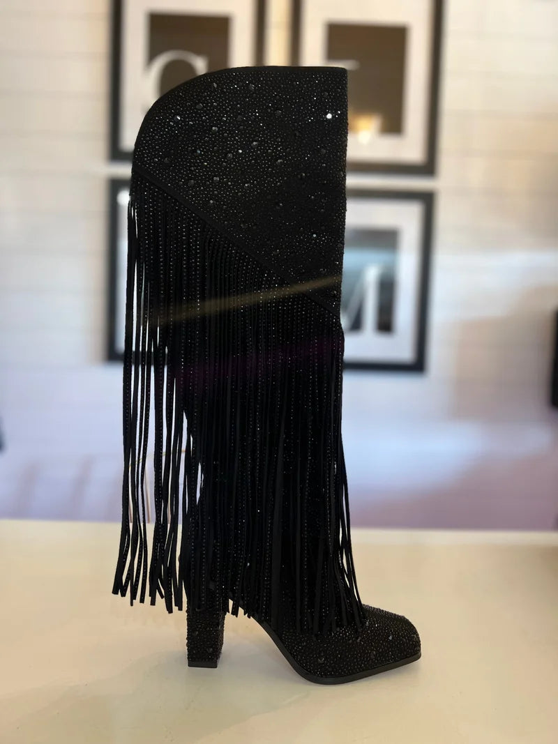 Black Asire Fringe Tall Boot