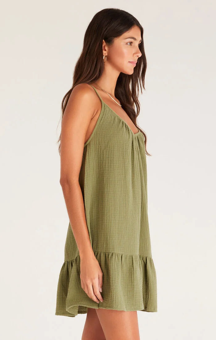Olive Gauze Mini Dress