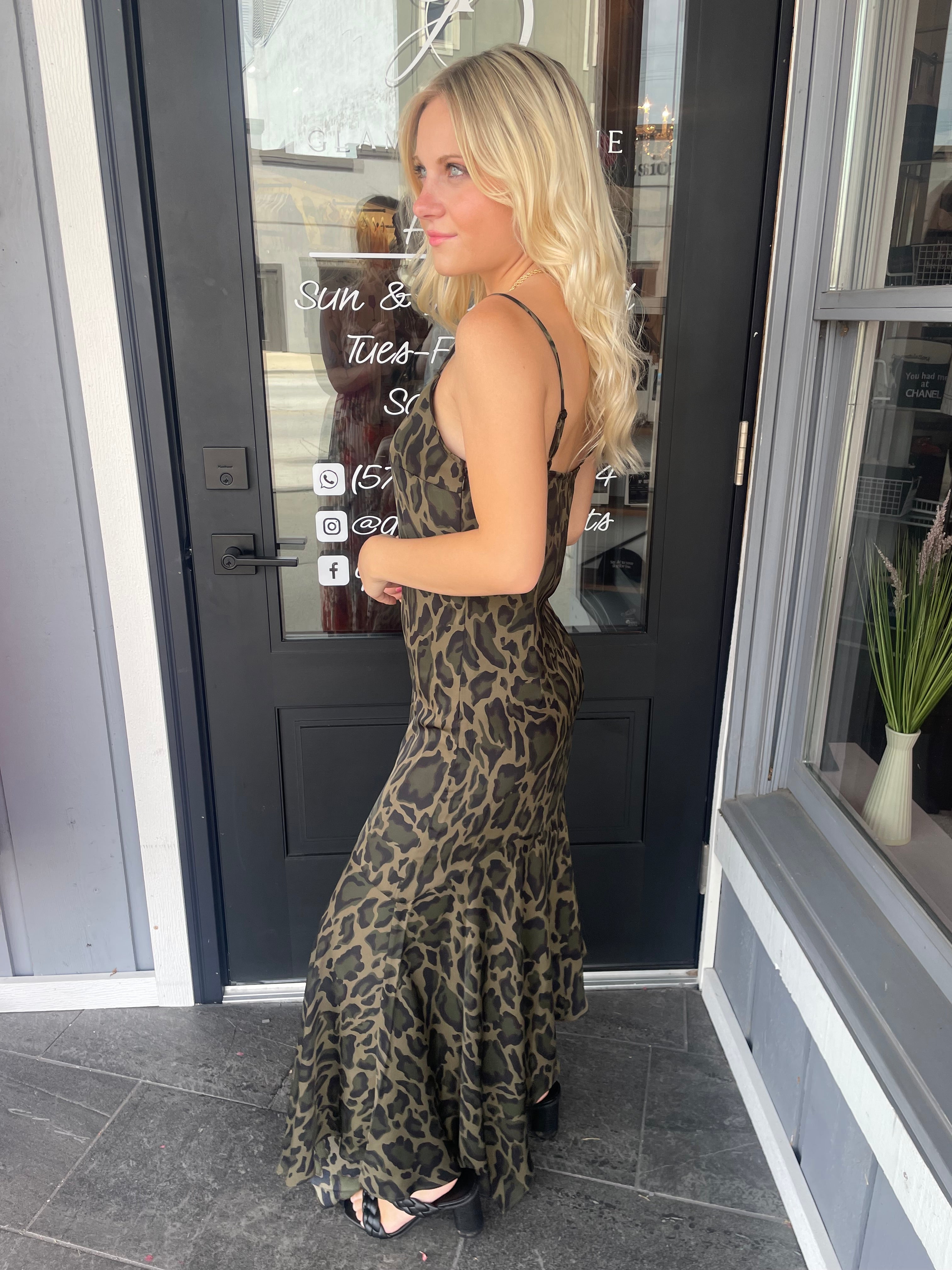 Army Green Leopard Dress