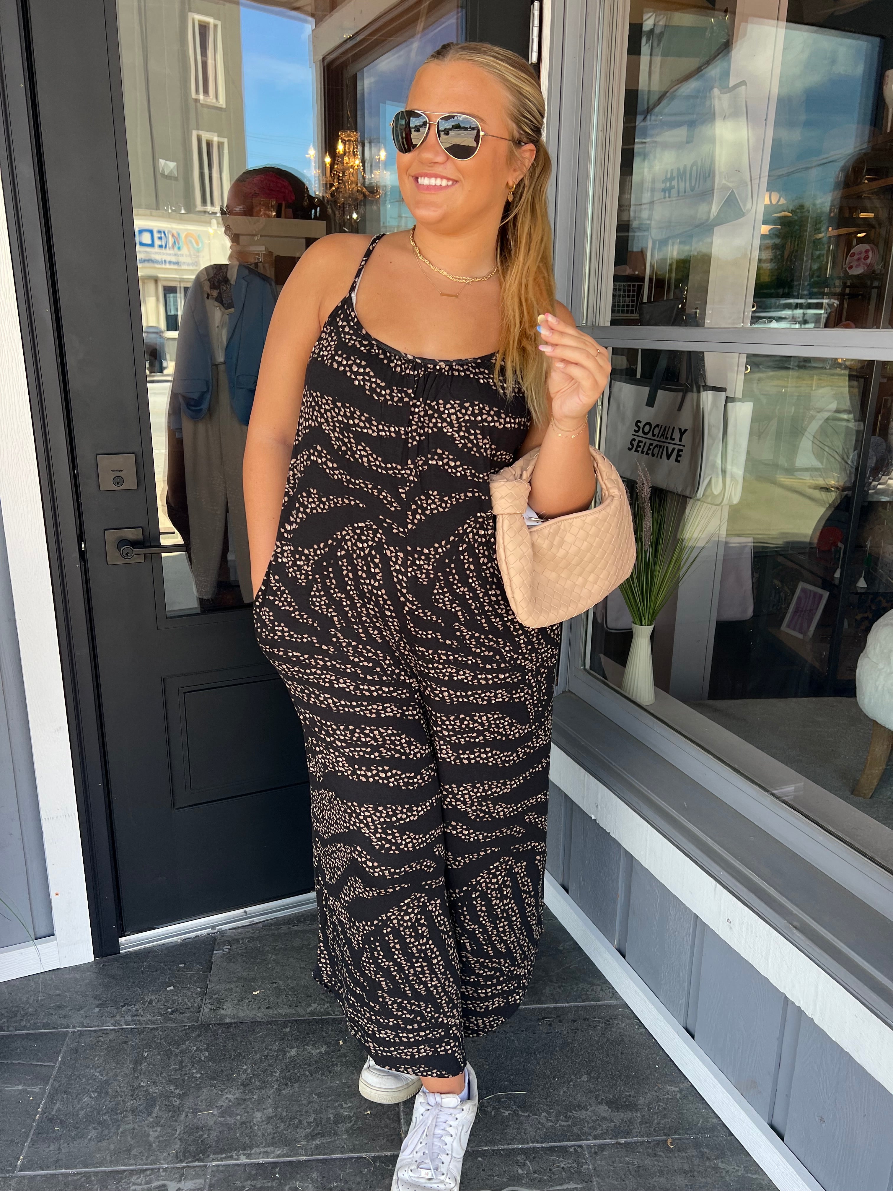 Black Dotted Flare Jumpsuit