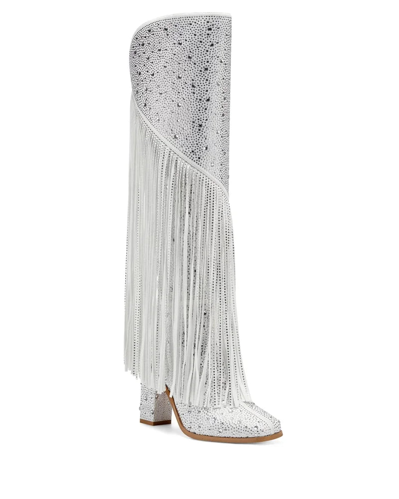 White Asire Fringe Tall Boot Final Sale Glam Boutique IN