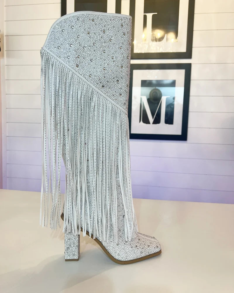 White Asire Fringe Tall Boot
