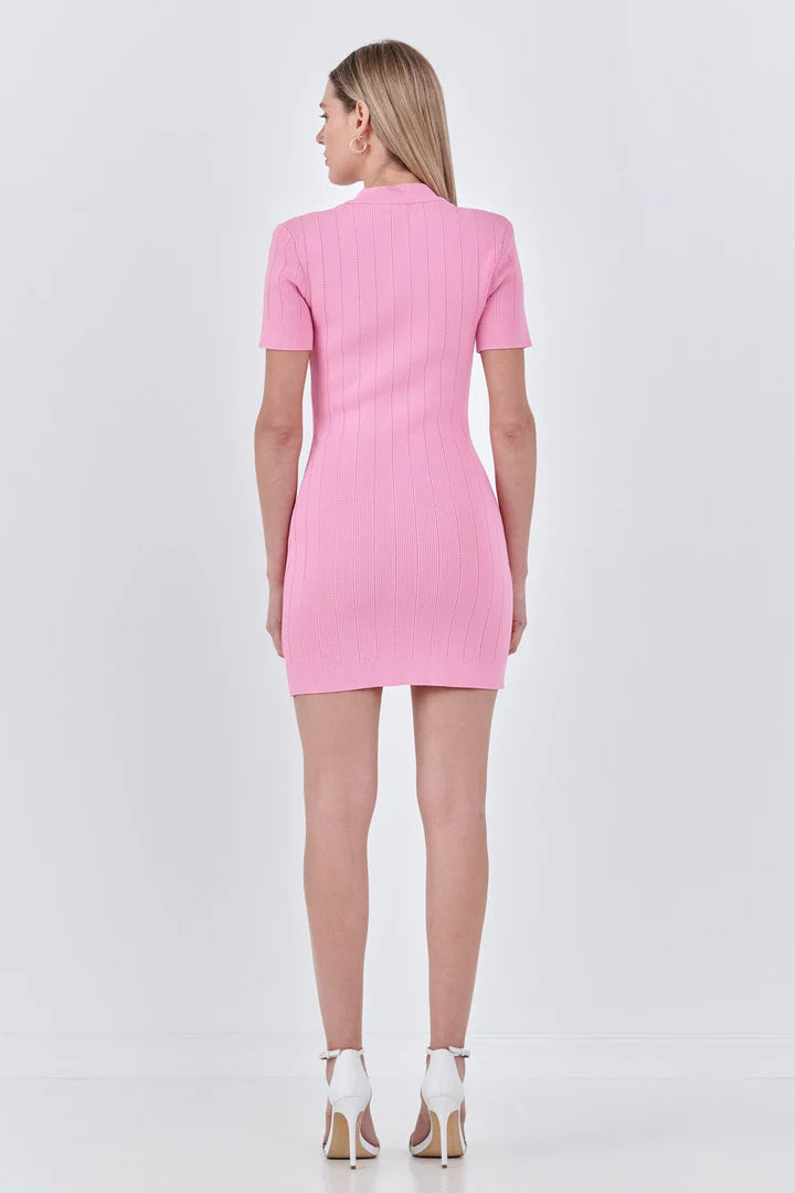 Pink Button Down Knit Dress