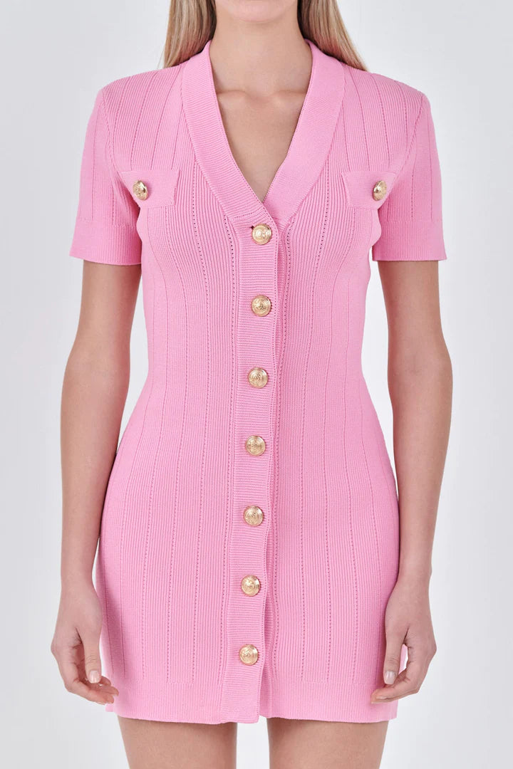 Pink Button Down Knit Dress