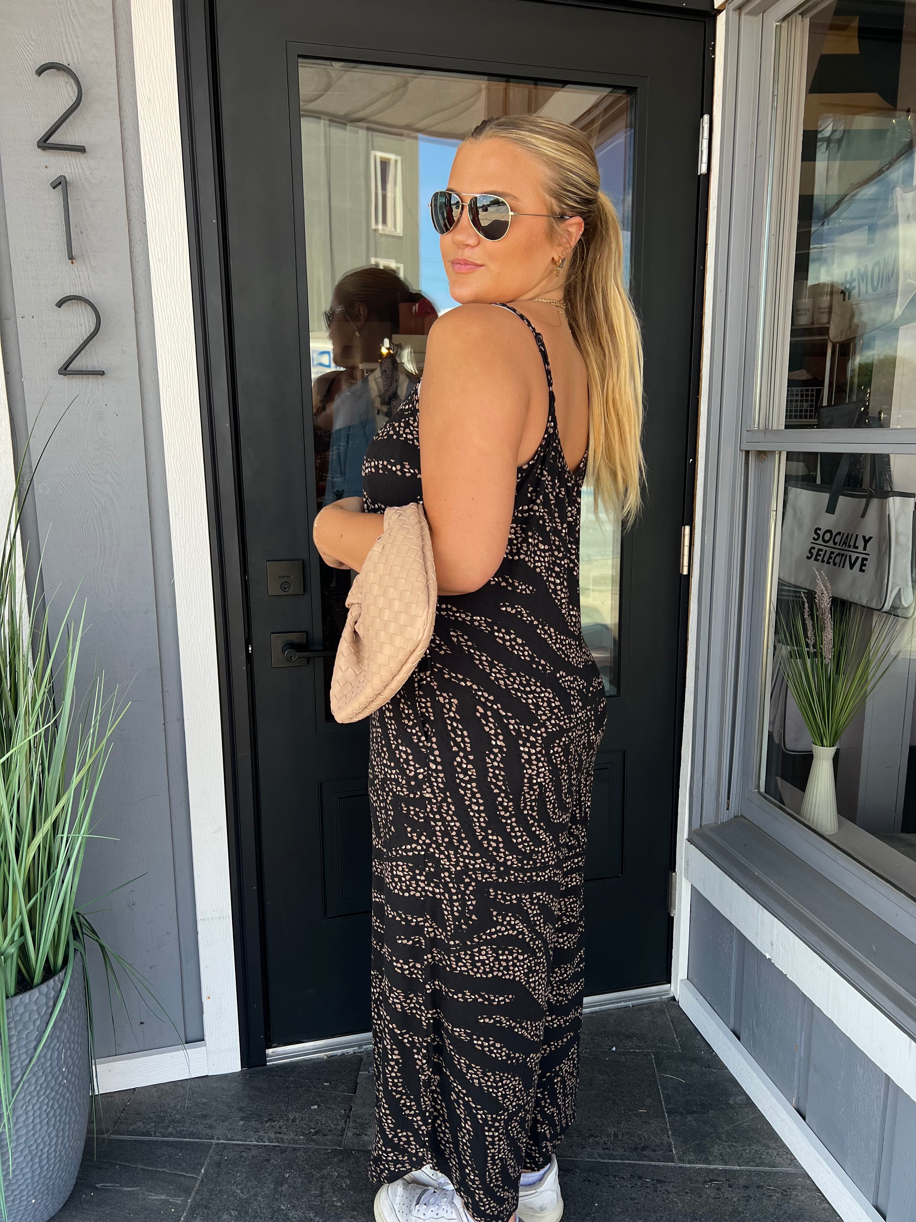 Black Dotted Flare Jumpsuit